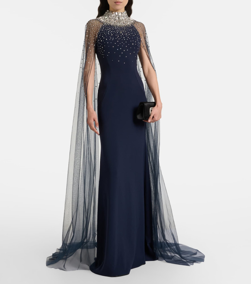 JENNY PACKHAM Zadie caped embellished gown outlook