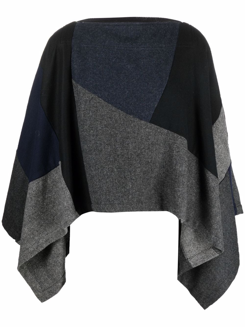 patchwork wool cropped poncho - 1