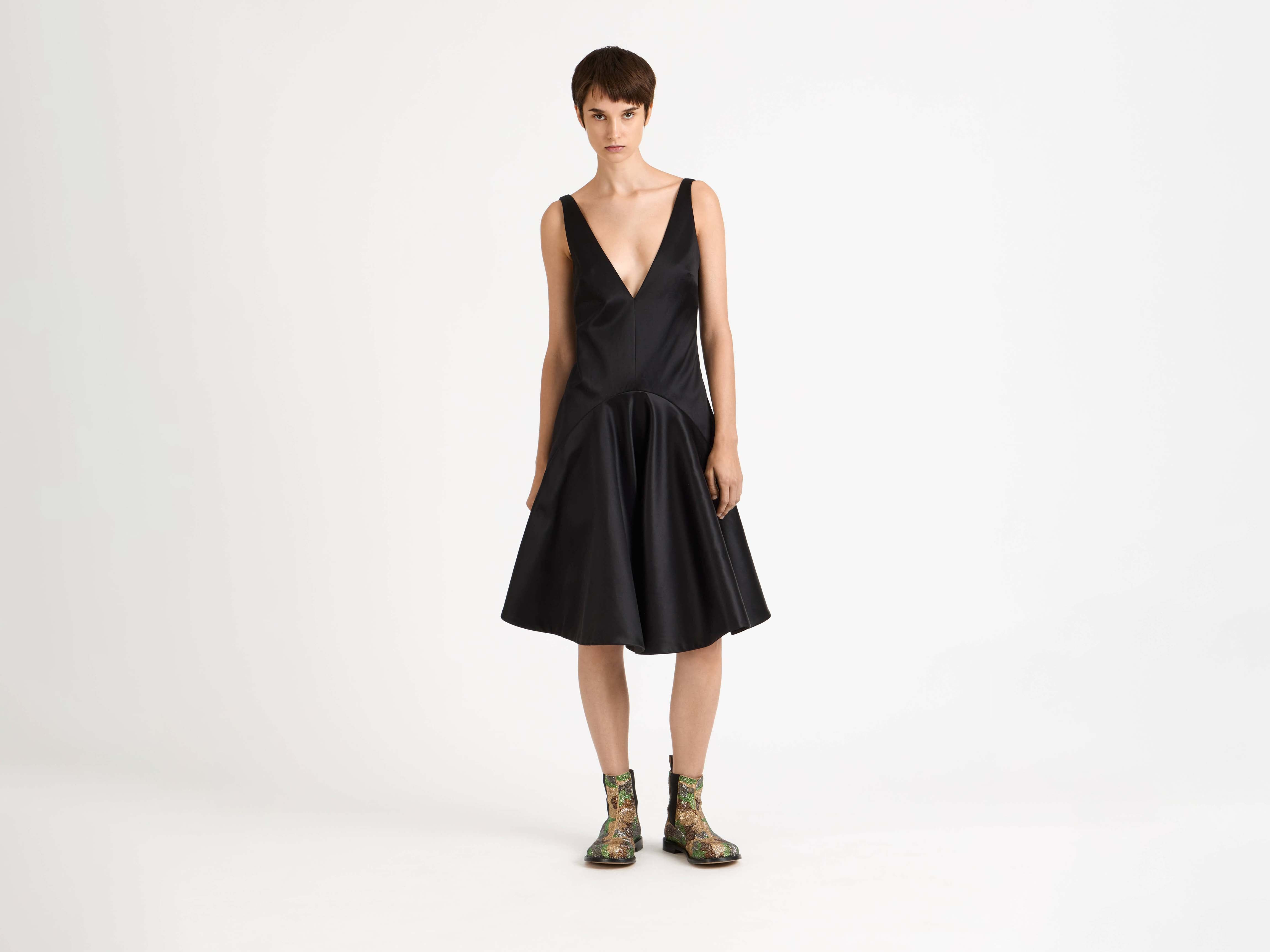 WOMENS DRAPED SKIRT MIDI DRESS IN BLACK - 2