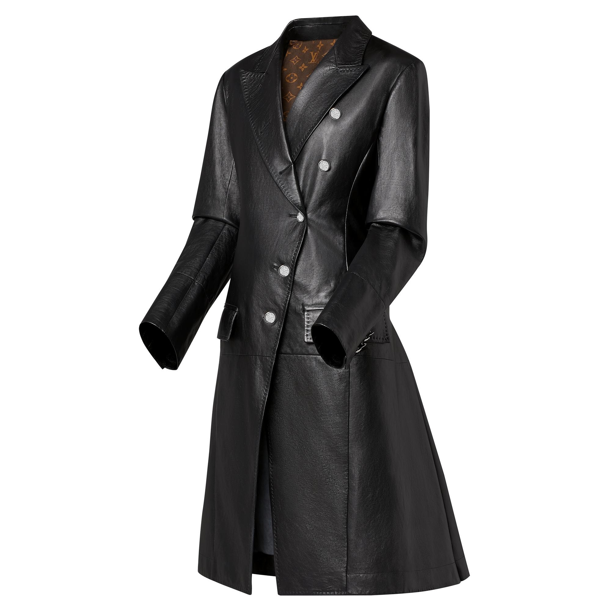 Diagonal Front Leather Coat - 2