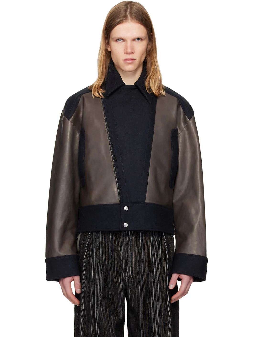 Gray & Navy Orvos Hybrid Leather Jacket - 1