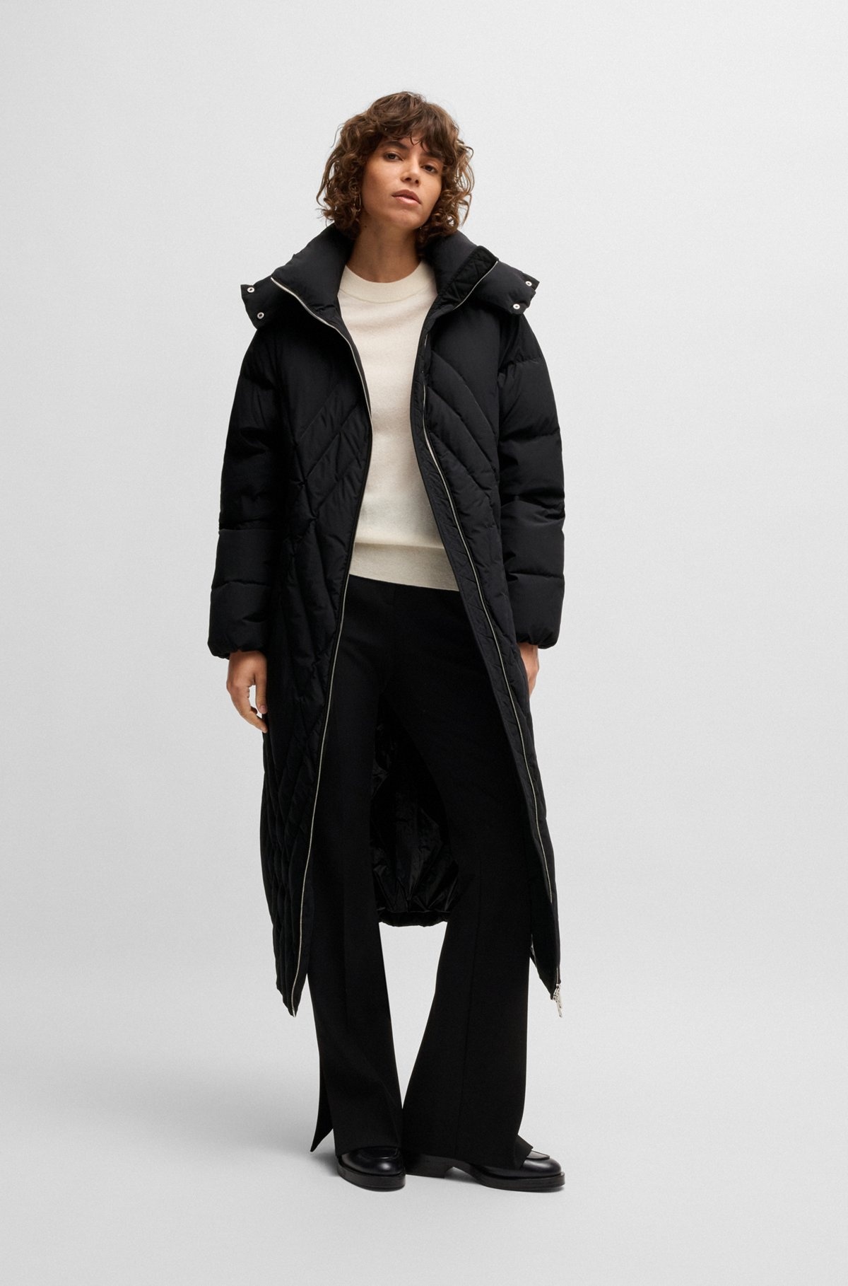 QUILTED DOWN COAT WITH ADJUSTABLE HOOD - 2
