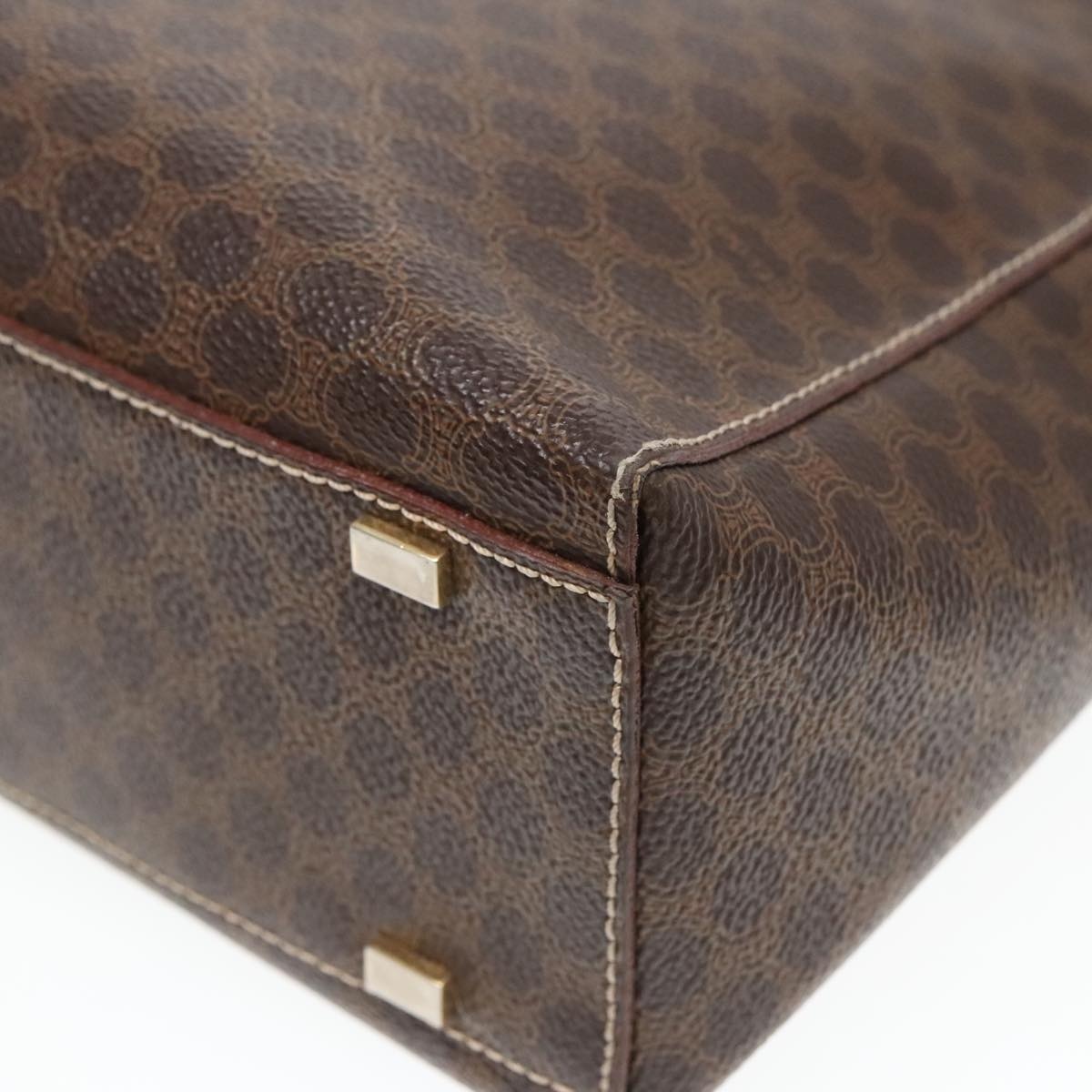 CELINE Macadam Canvas Hand Bag Pvc Leather Brown Gold - 12