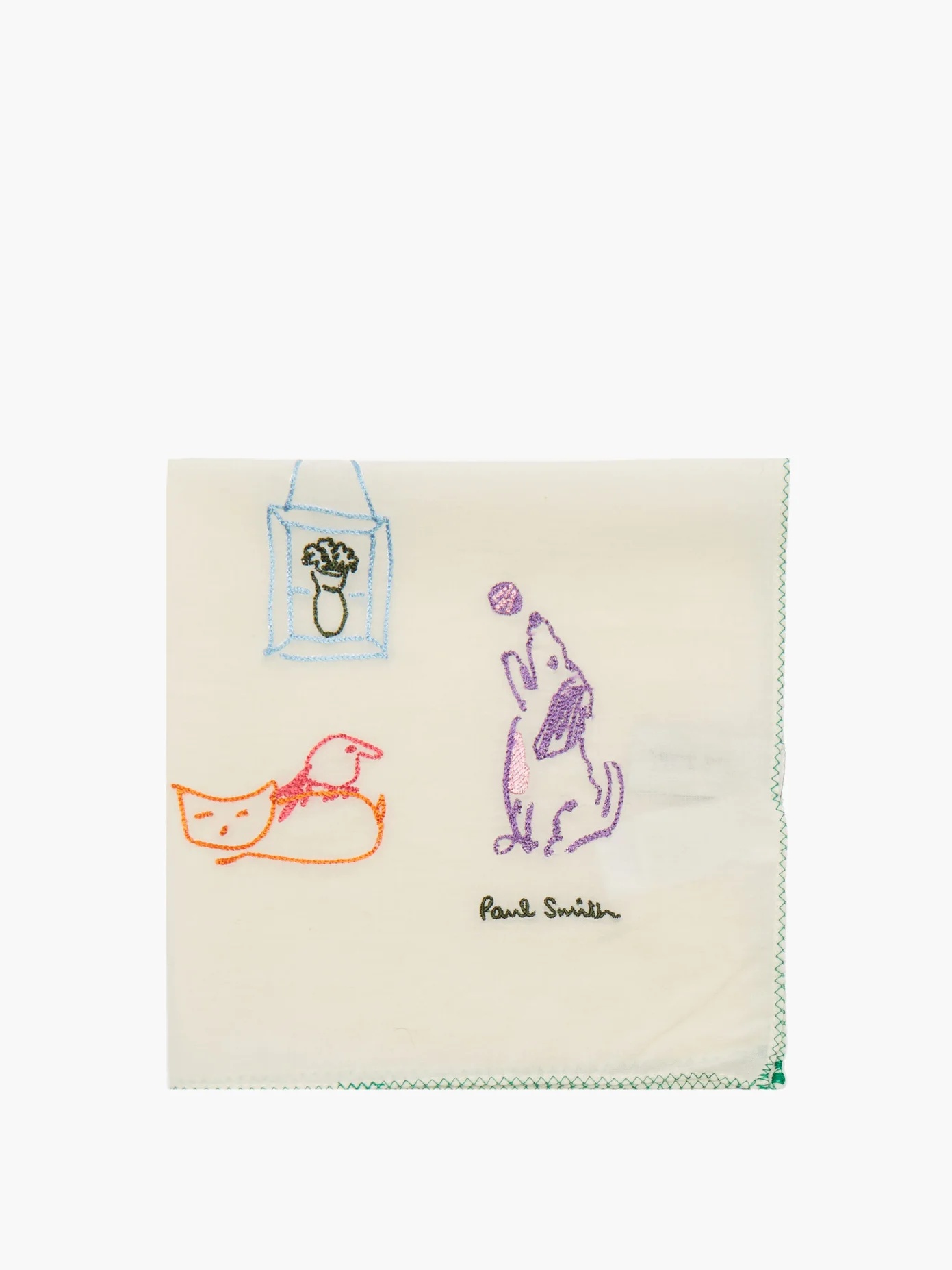 Drawing-embroidered cotton pocket square - 3