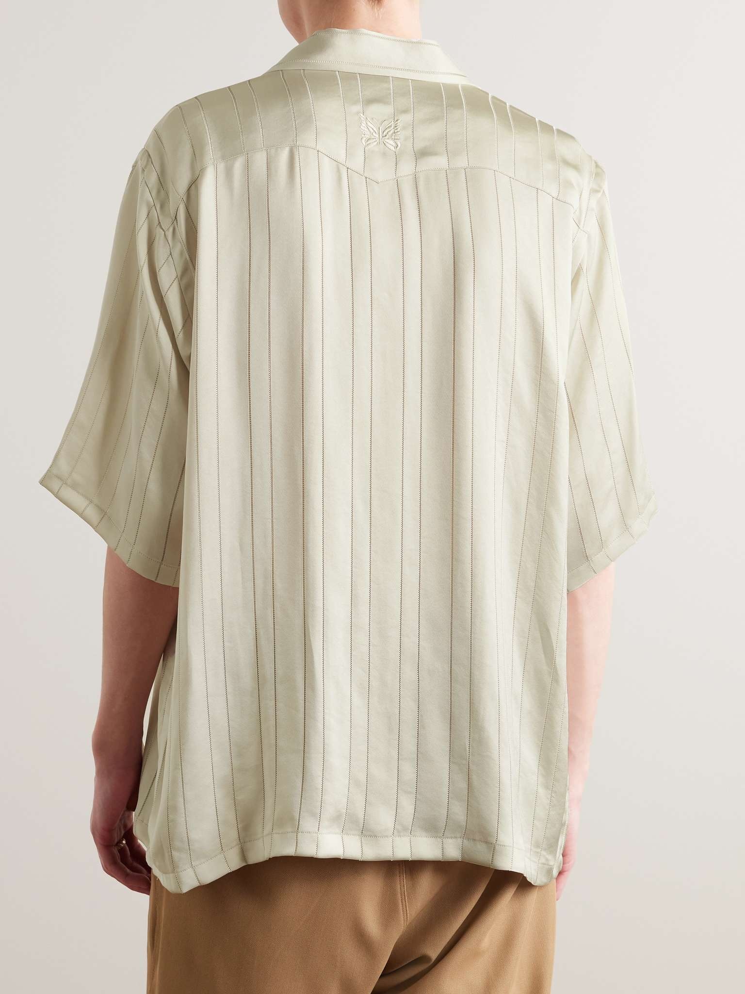 Camp-Collar Logo-Embroidered Striped Georgette Western Shirt - 3
