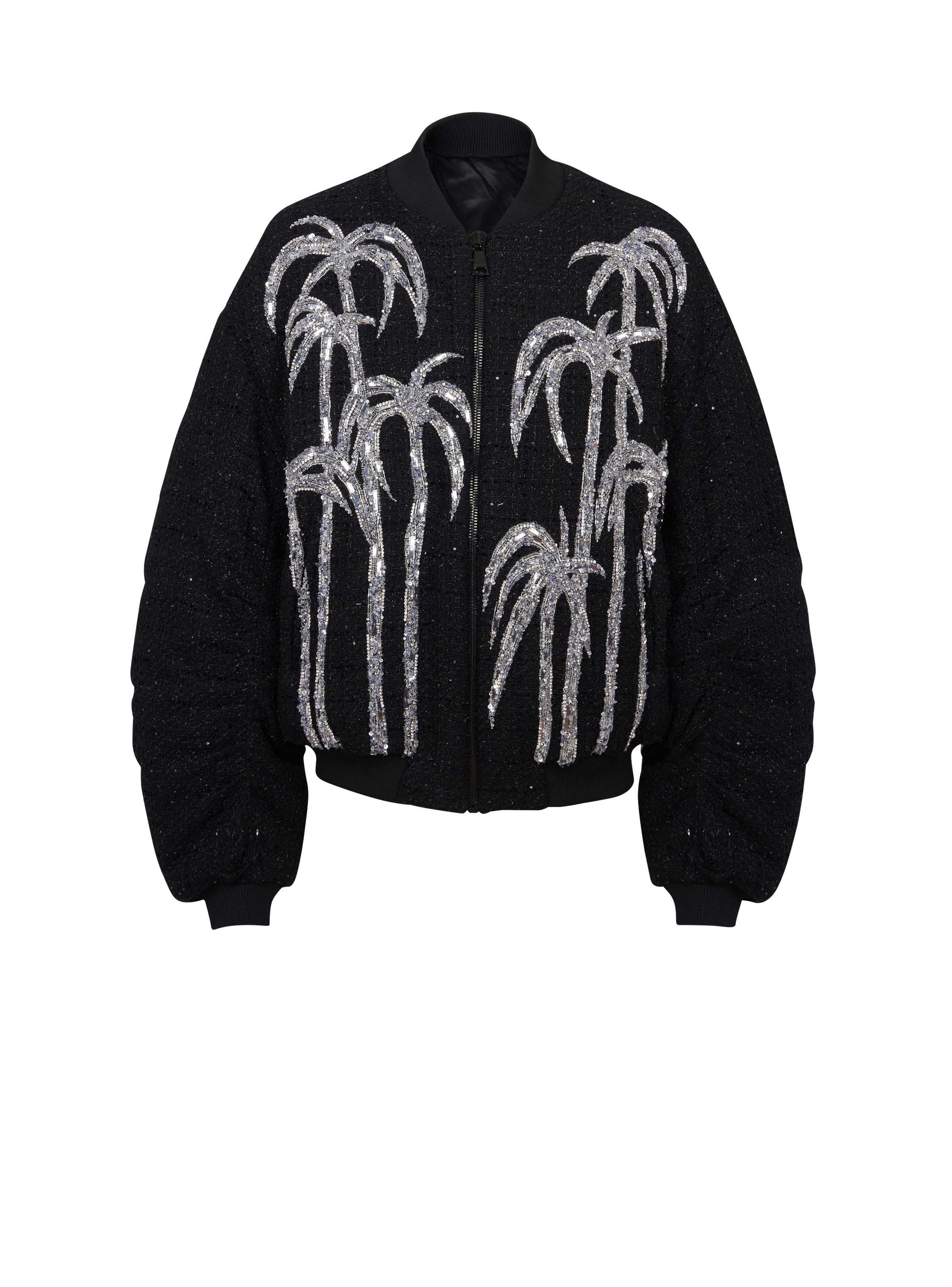 Tweed bomber jacket with palm tree embroidery - 1