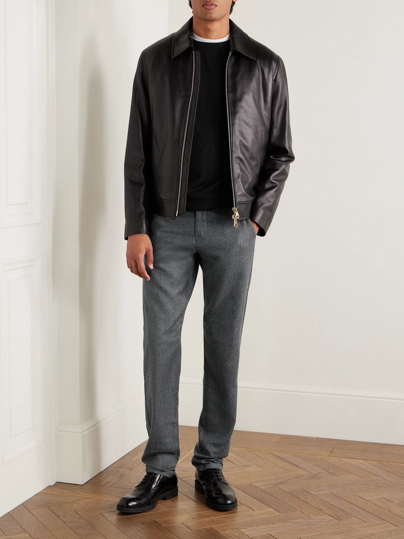Canali Tapered Wool-Flannel Drawstring Trousers Gray outlook