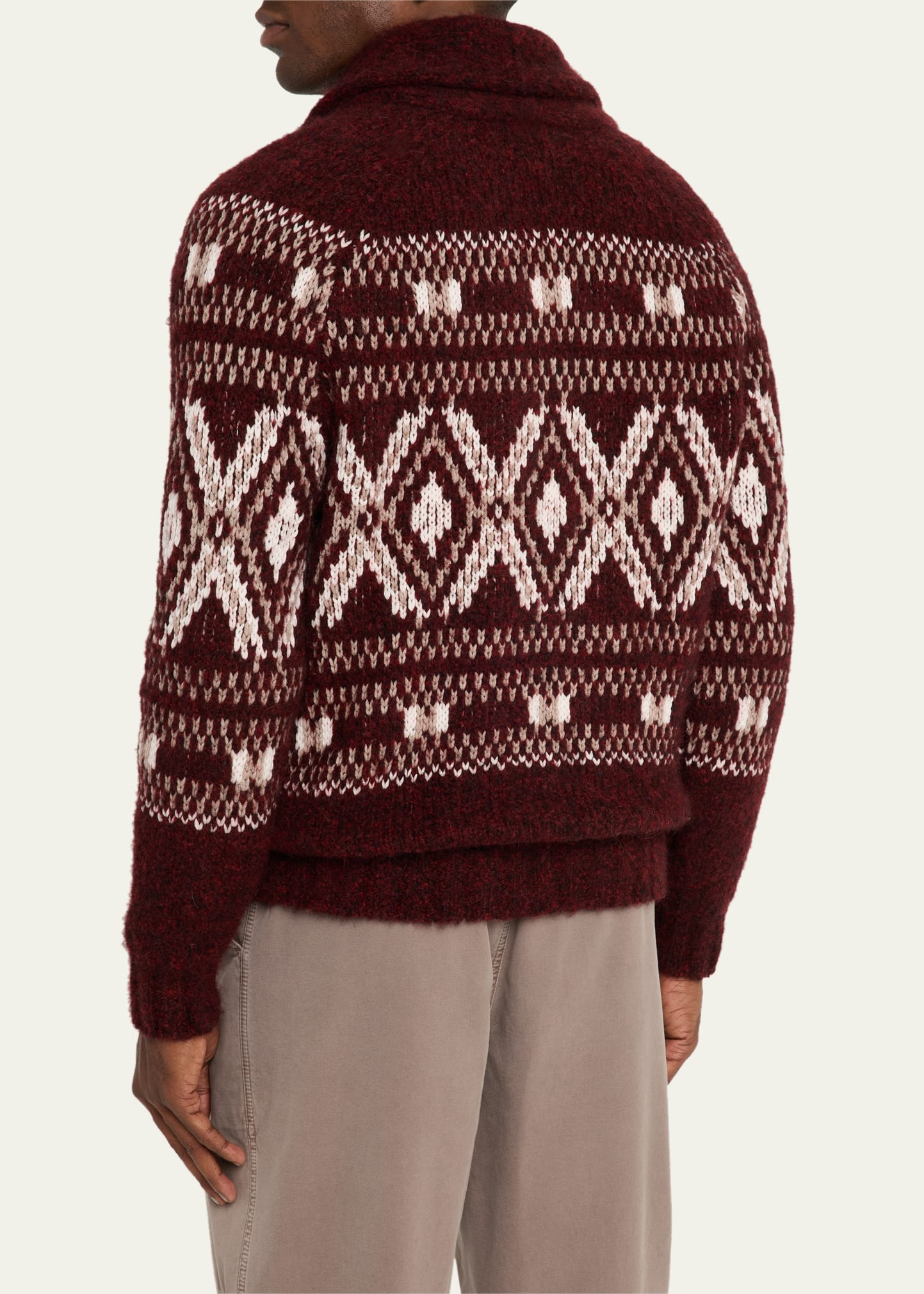 Men's Wool and Nylon Fair Isle Knit Cardigan - 3