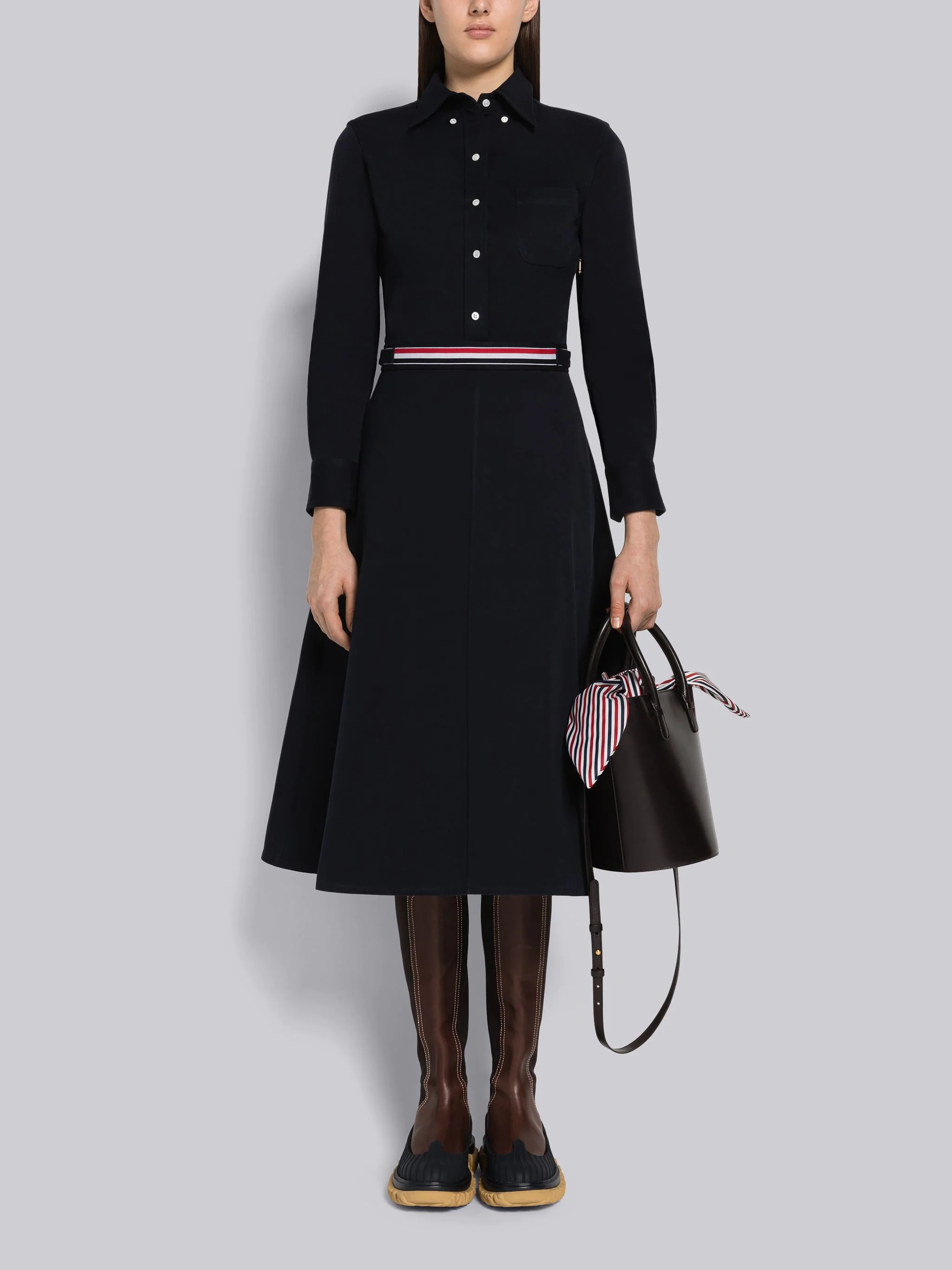Cotton Twill Belted A-Line Shirtdress - 4