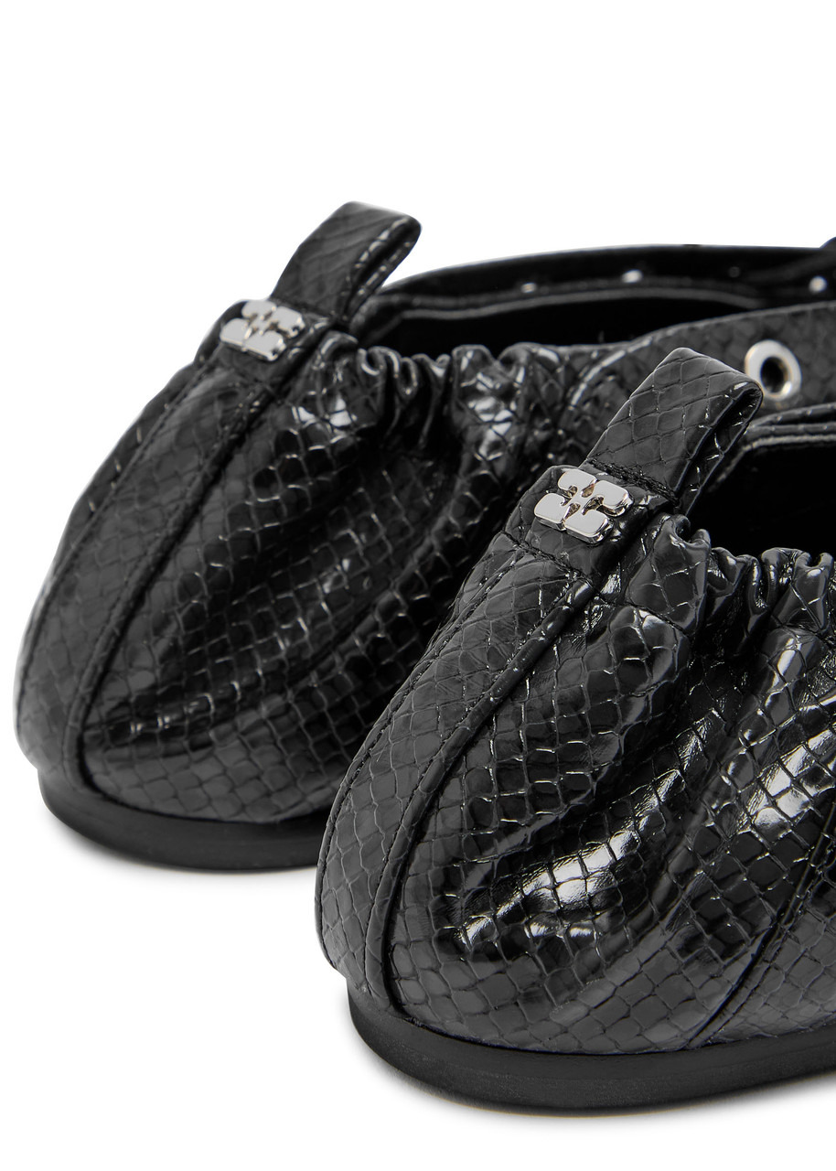 Ganni Snake-effect Leather Ballet Flats - 4