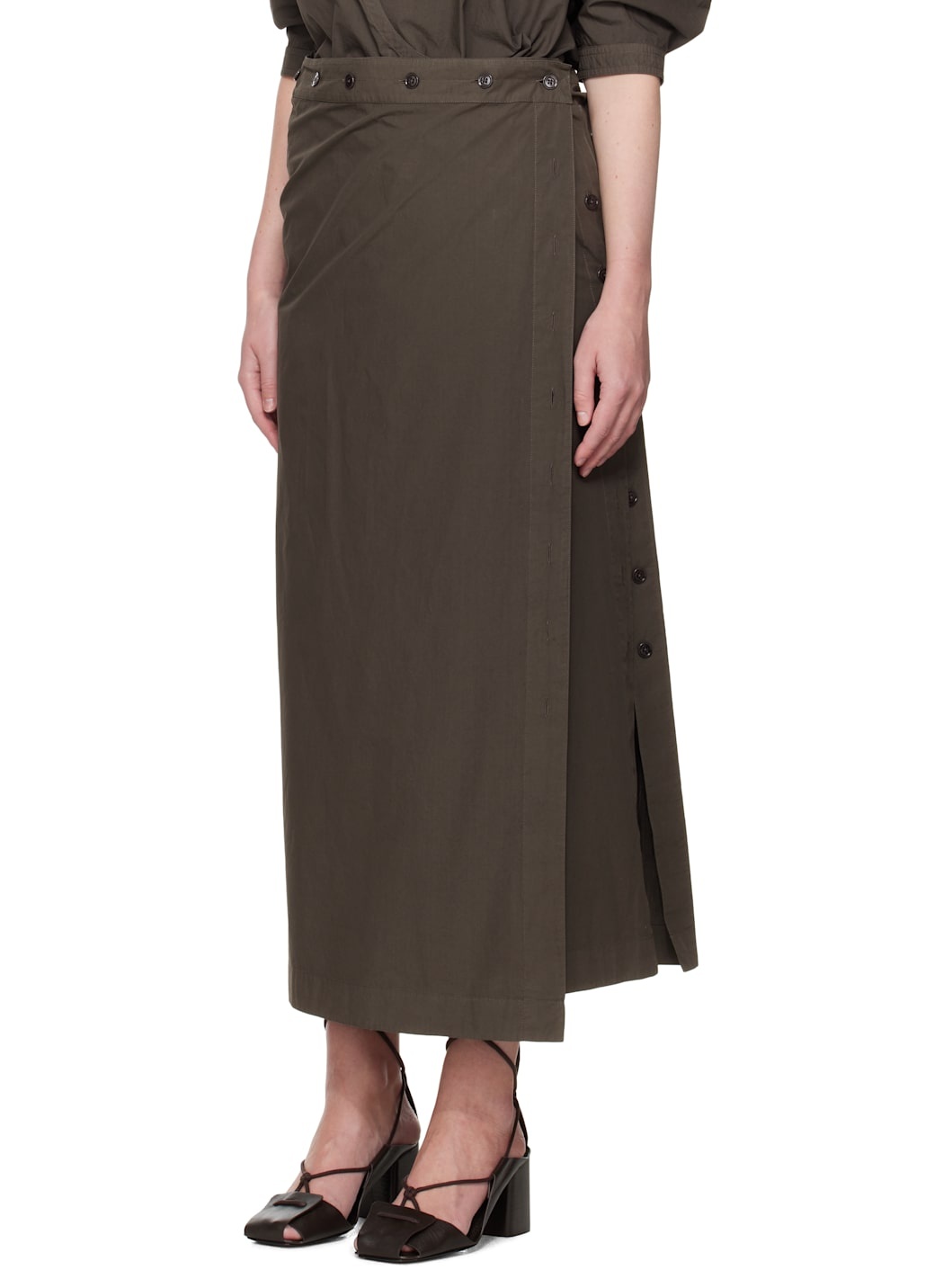 Brown Buttoned Maxi Skirt - 4