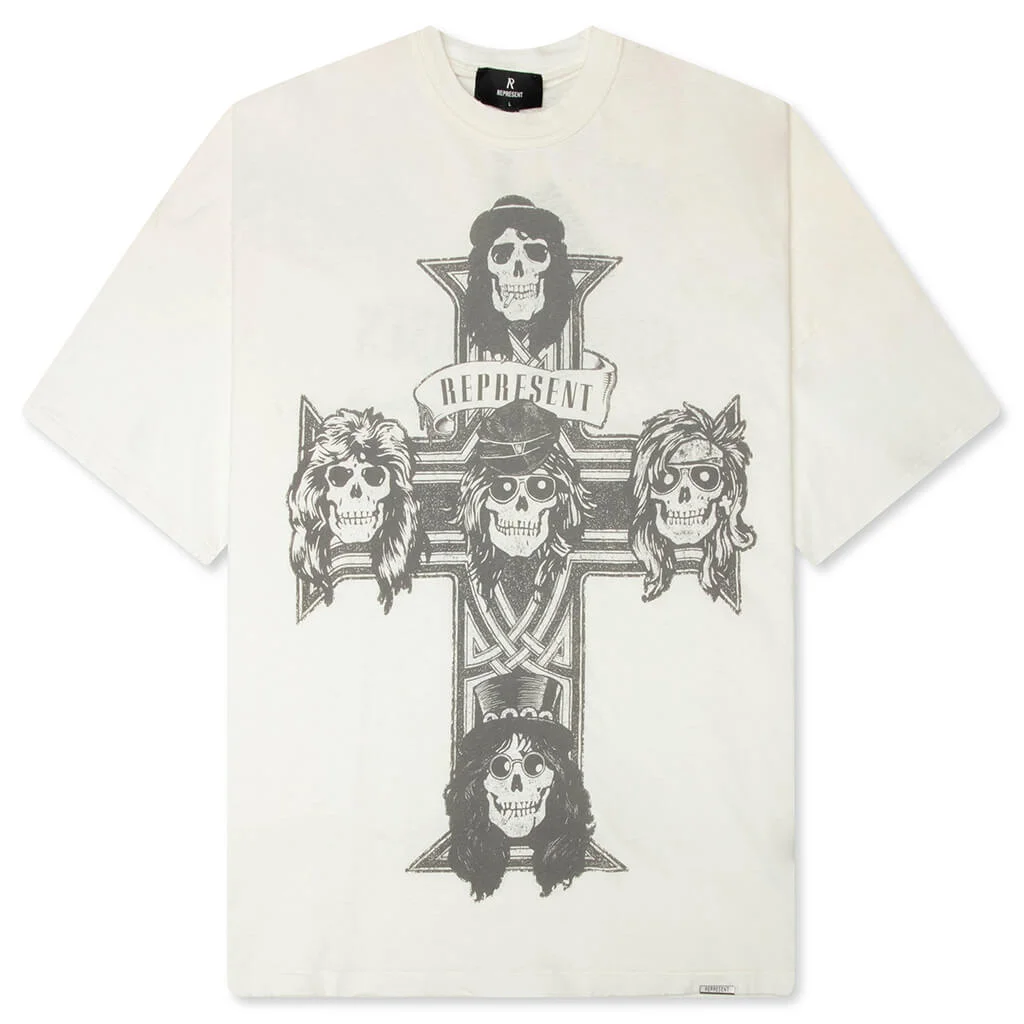 REPRESENT X GUNS N' ROSES CROSS T-SHIRT - WASHED ECRU - 1