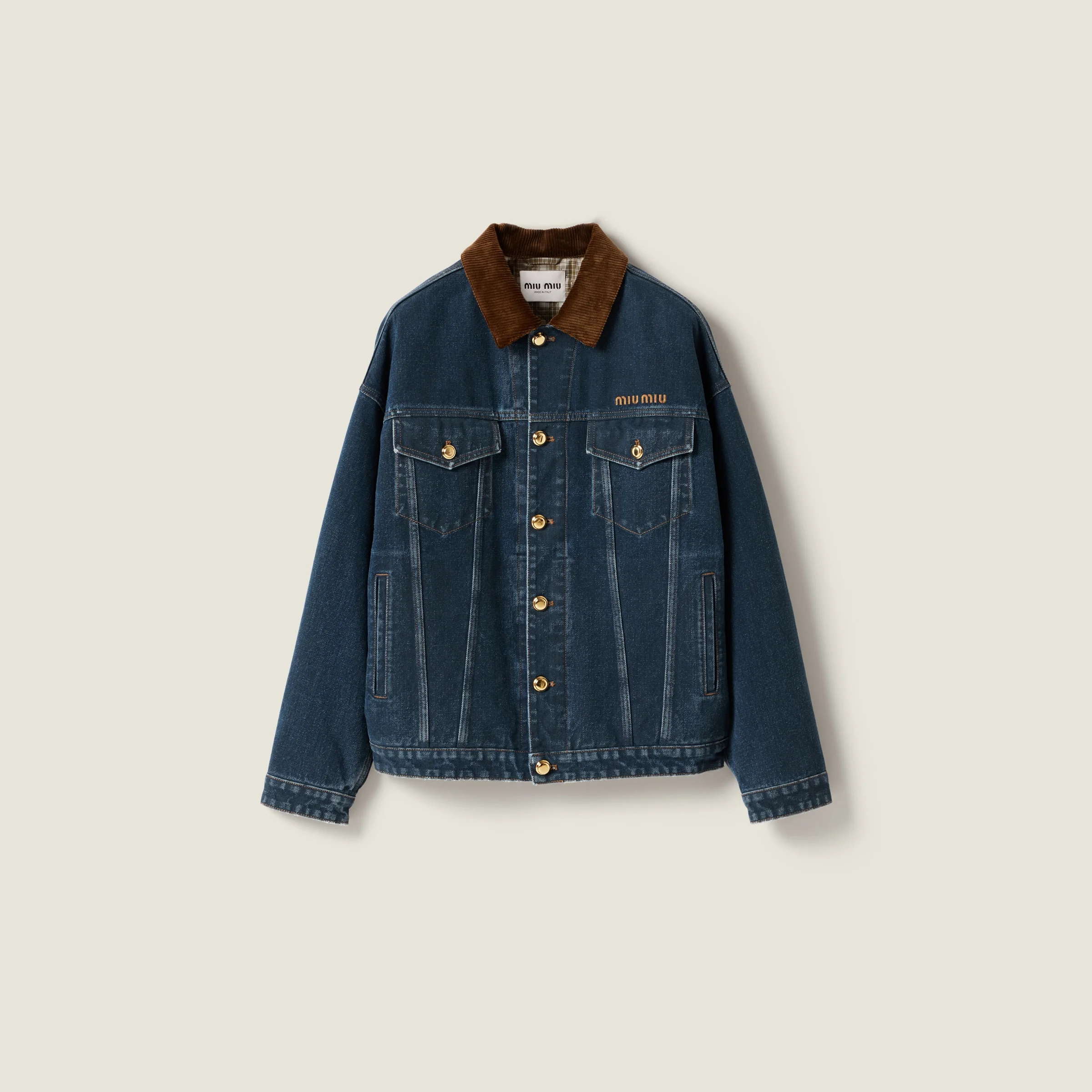 Flocked denim and velvet blouson jacket - 1