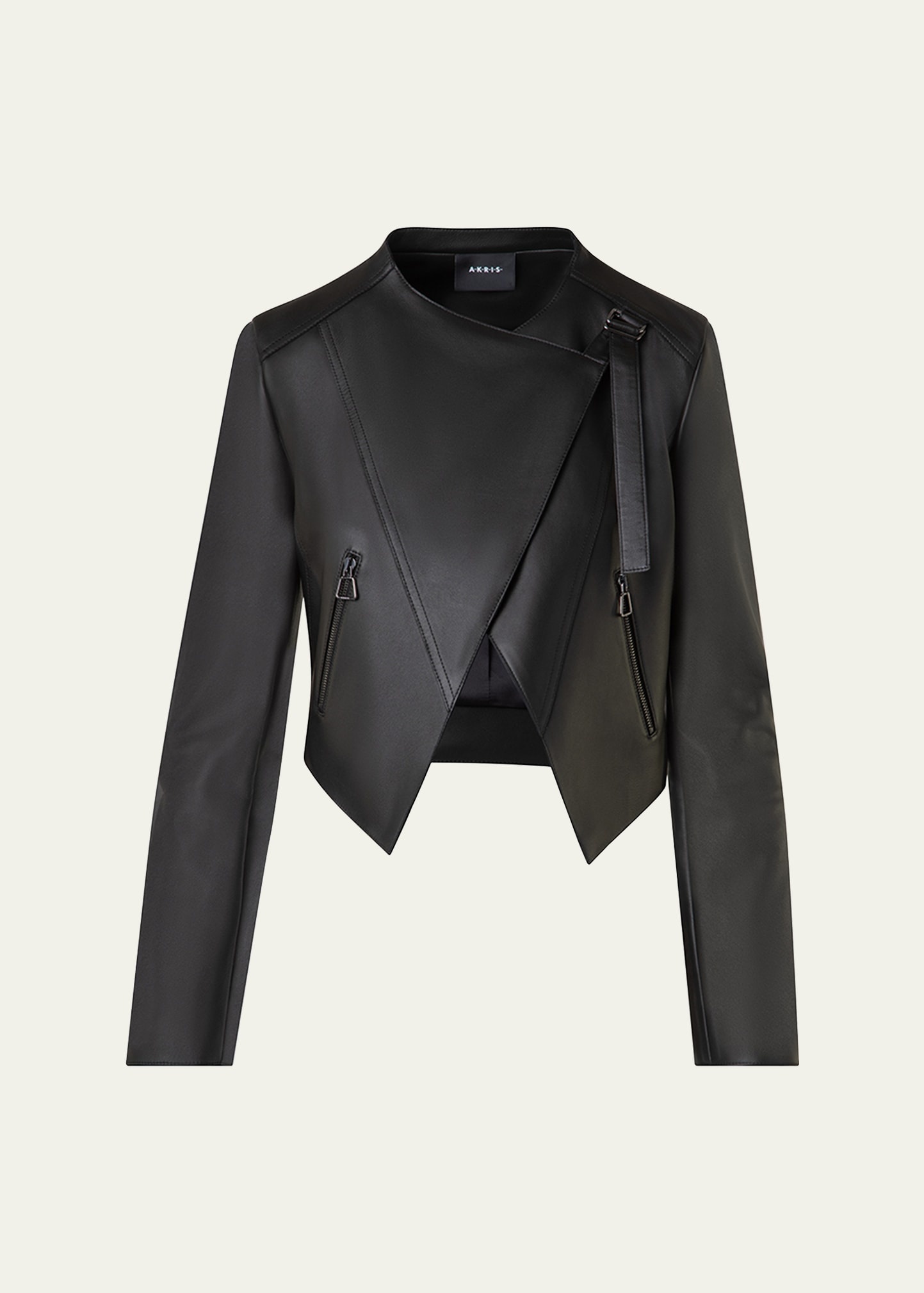 Nappa Leather Crop Moto Jacket - 1