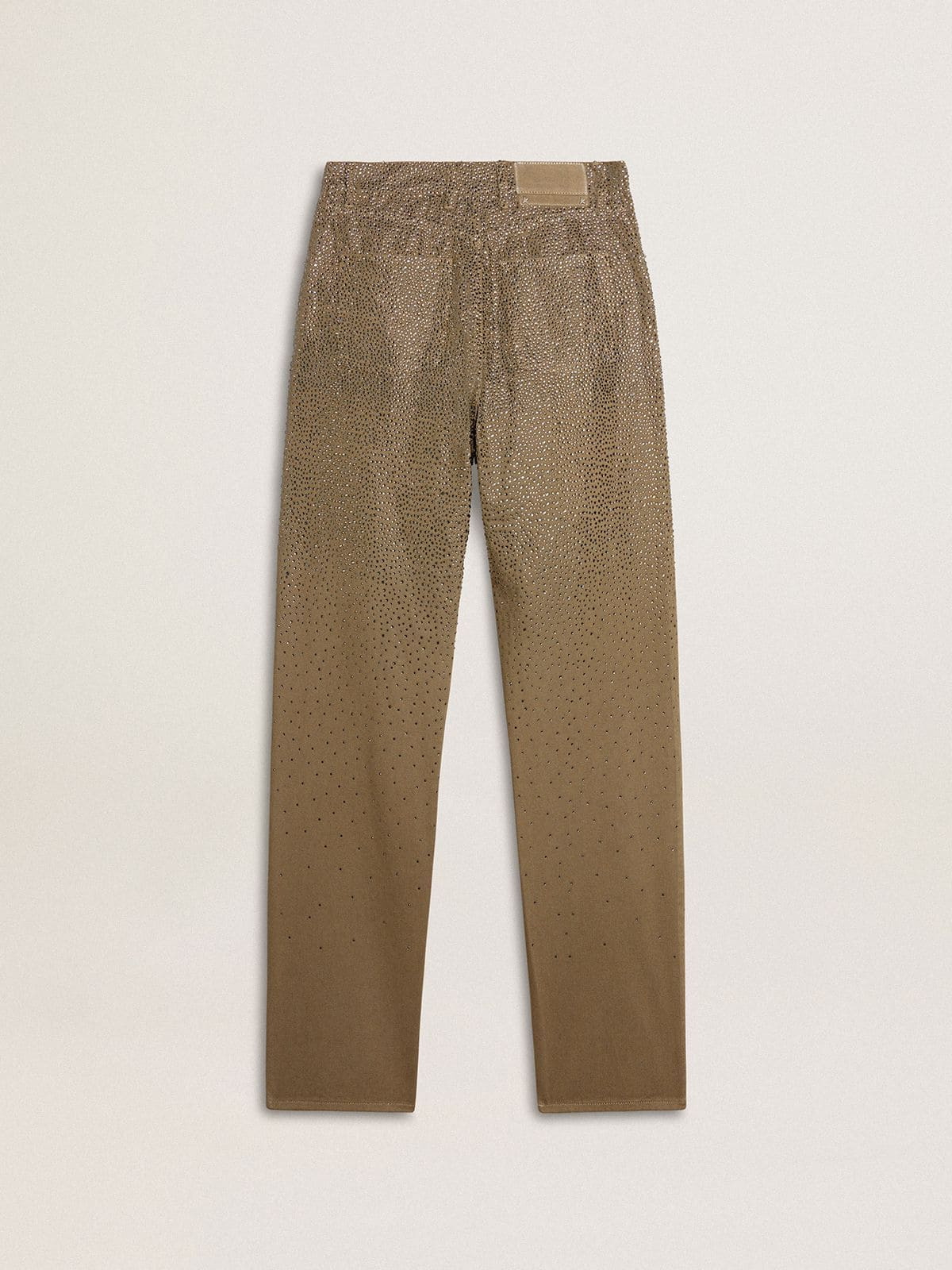 Women's khaki cotton pants with gradient Swarovski effect - 6