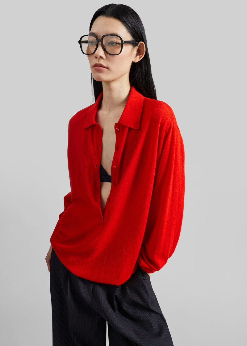 Tala Knit V-Neck Polo - Red 5