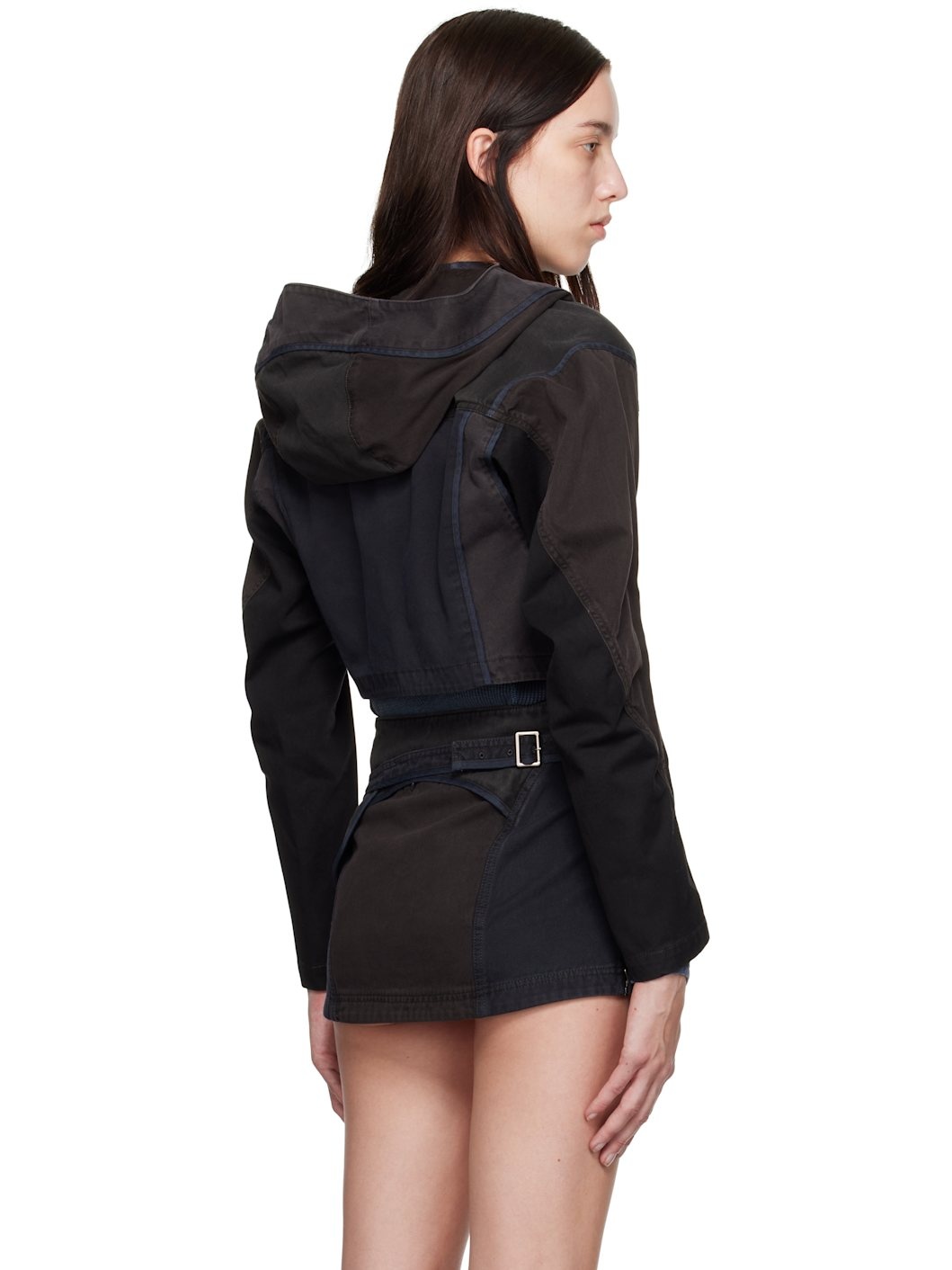 Black & Gray Patchwork Crop Jacket - 3