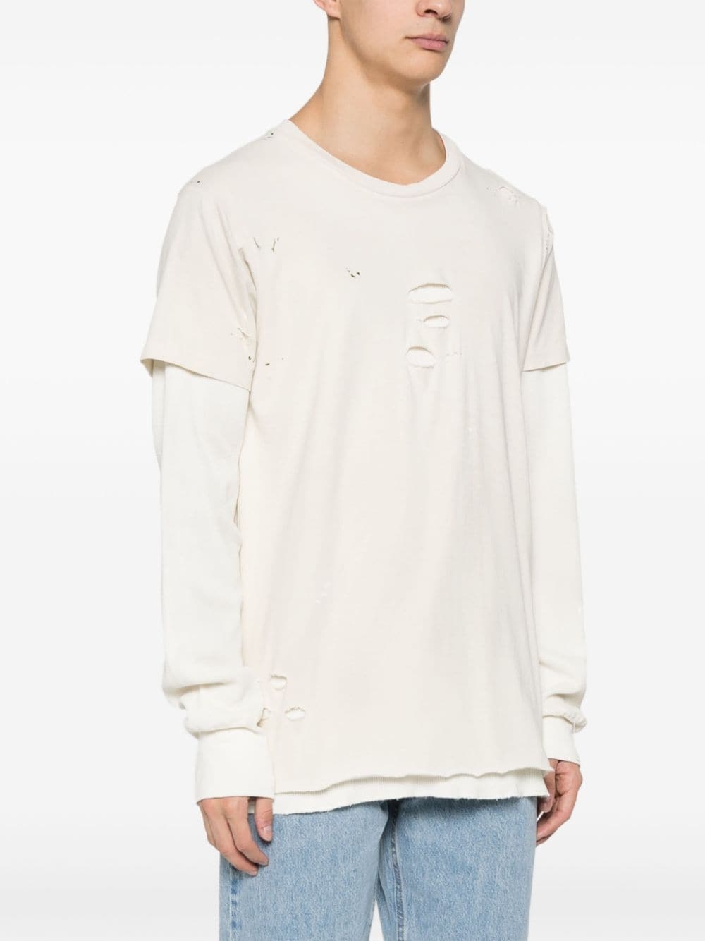distressed layered longsleeved T-shirt - 3