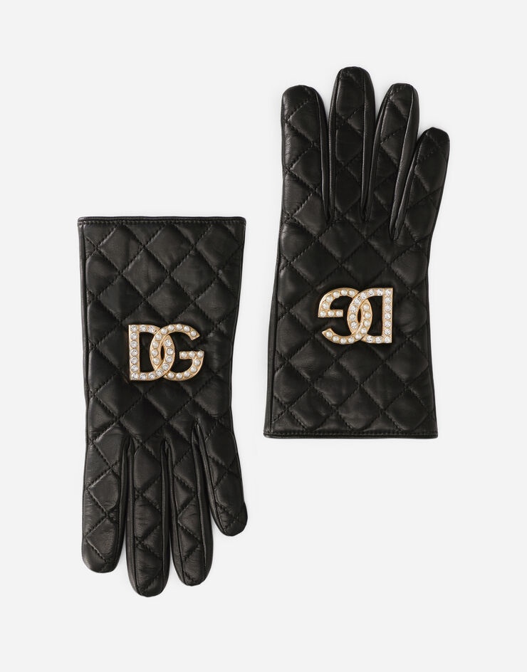 Quilted nappa leather gloves with DG logo - 1