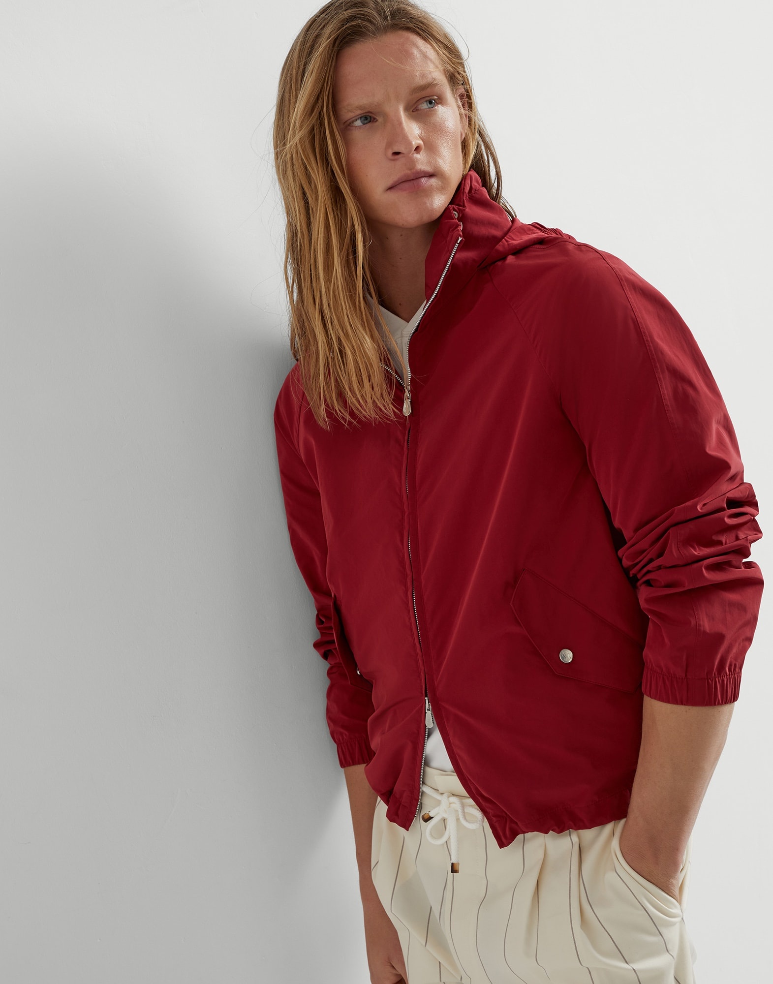Water-resistant microfiber unlined outerwear jacket with packable hood and heat-bonded seams - 4