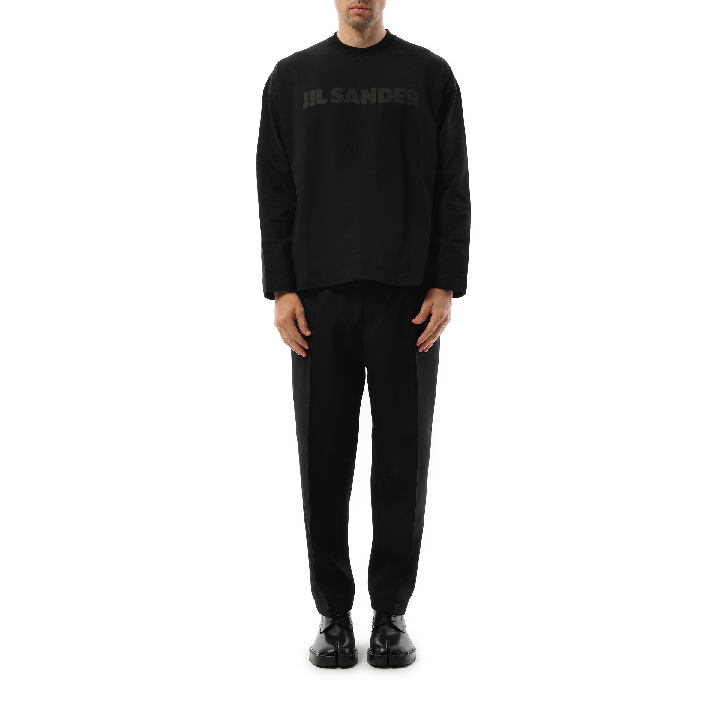 Tonal Jil Sander Logo Long Sleeve T-Shirt in Black - 4