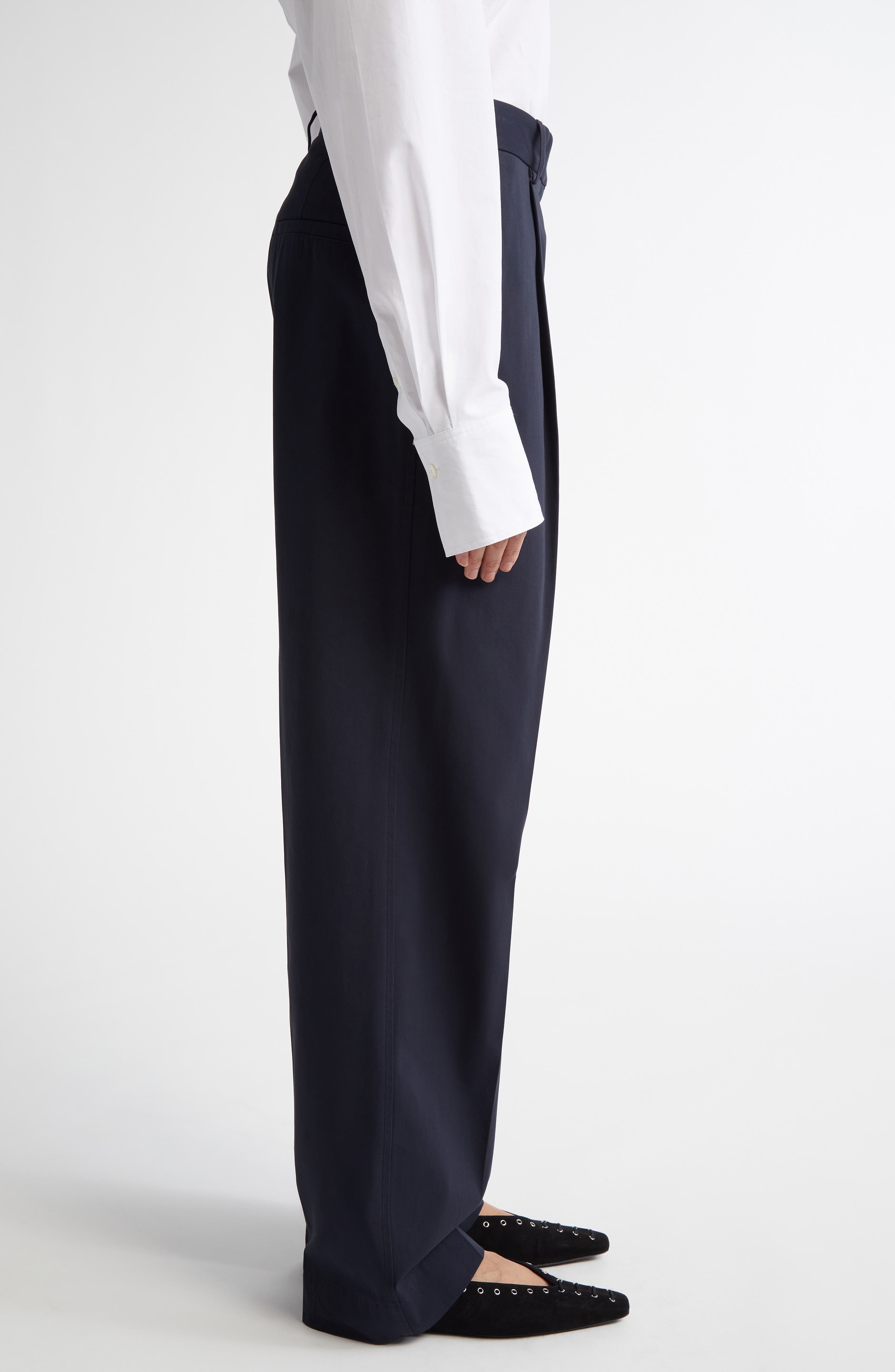 TOTEME Pleated Straight Leg Trousers in Nightfall at Nordstrom - 4