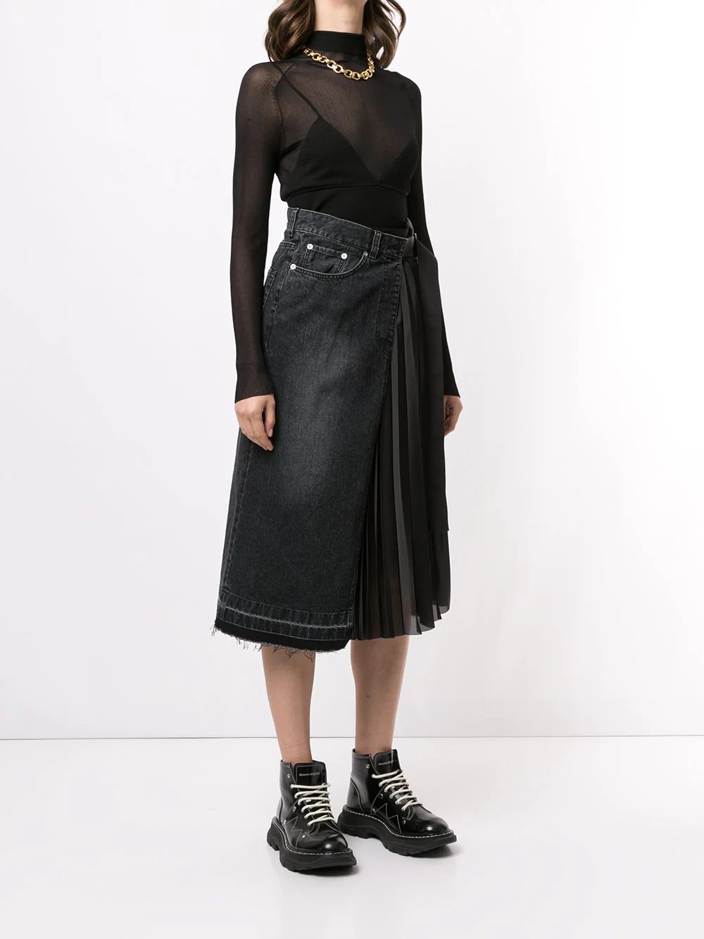 asymmetric denim midi skirt - 3