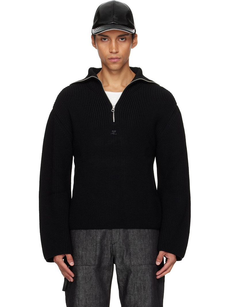 Black Ribbed Wool Trucker Sweater 1