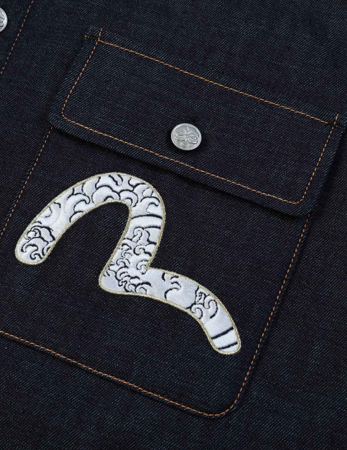 SEA WAVE-PATTERN SEAGULL EMBROIDERY DENIM SHIRT JACKET - 7