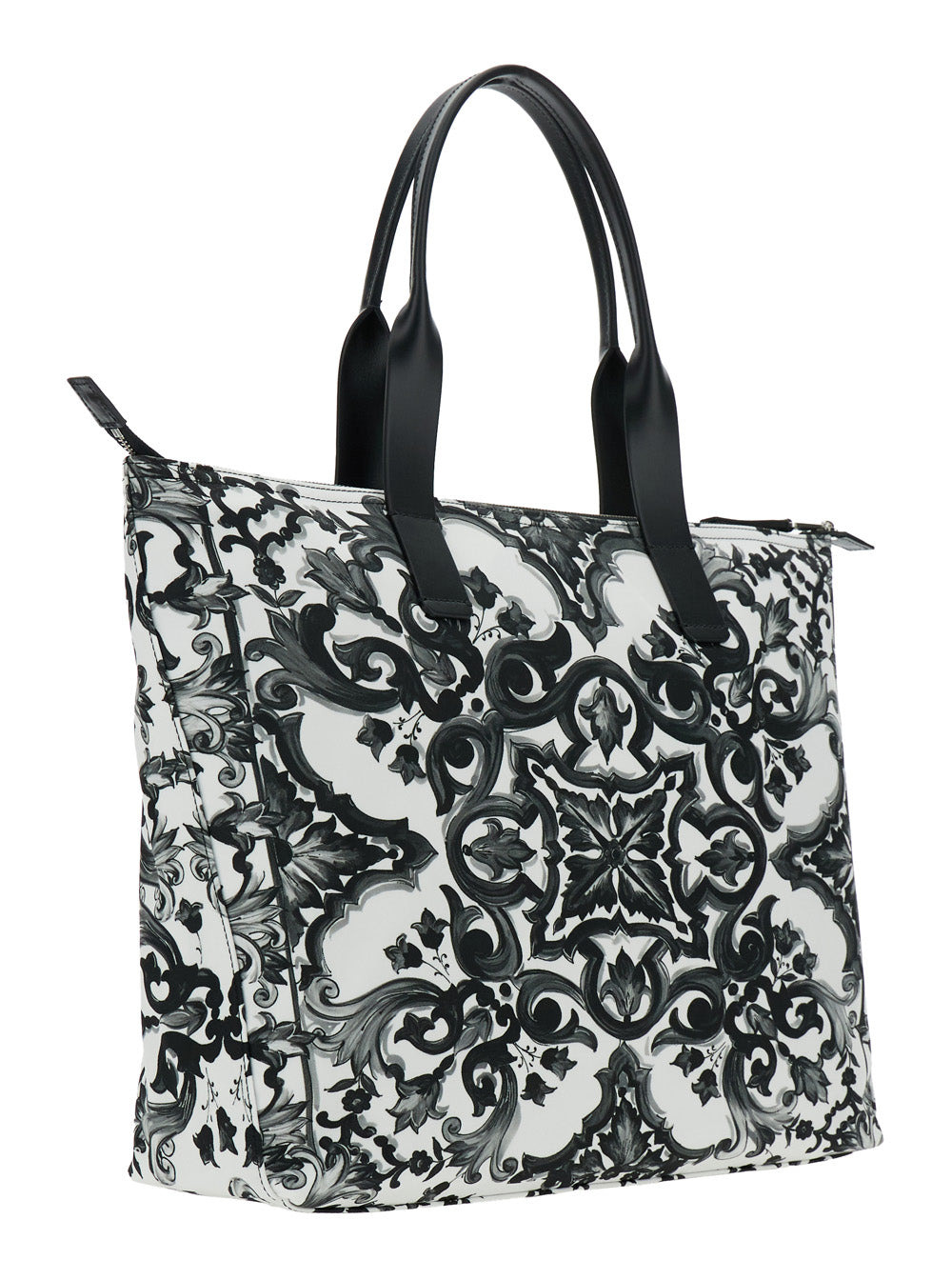 Dolce & Gabbana Men Black Tote Bag With Top Zip Closure And All-Over Print In Tech Fabric Man - 3