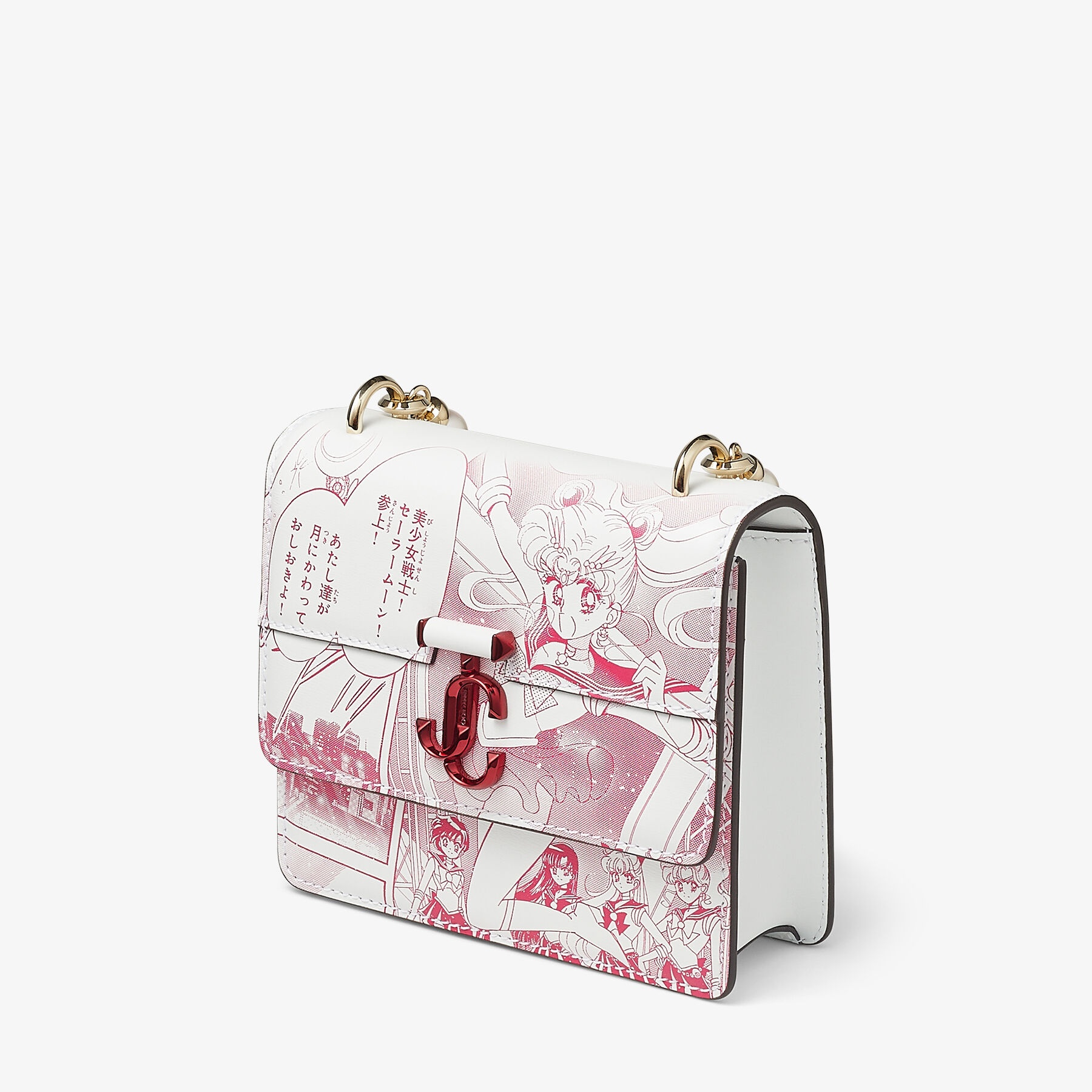 JIMMY CHOO Sailor Moon Varenne Quad XS Pink Manga Printed Leather 