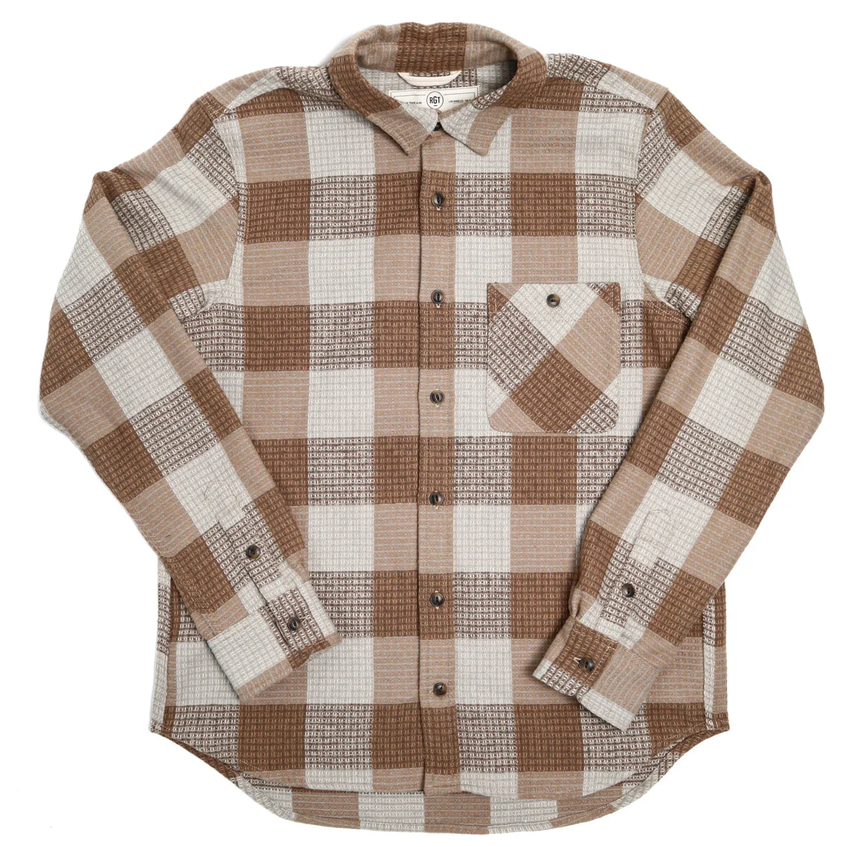 Oxford Shirt Tan Waffle Plaid - 1