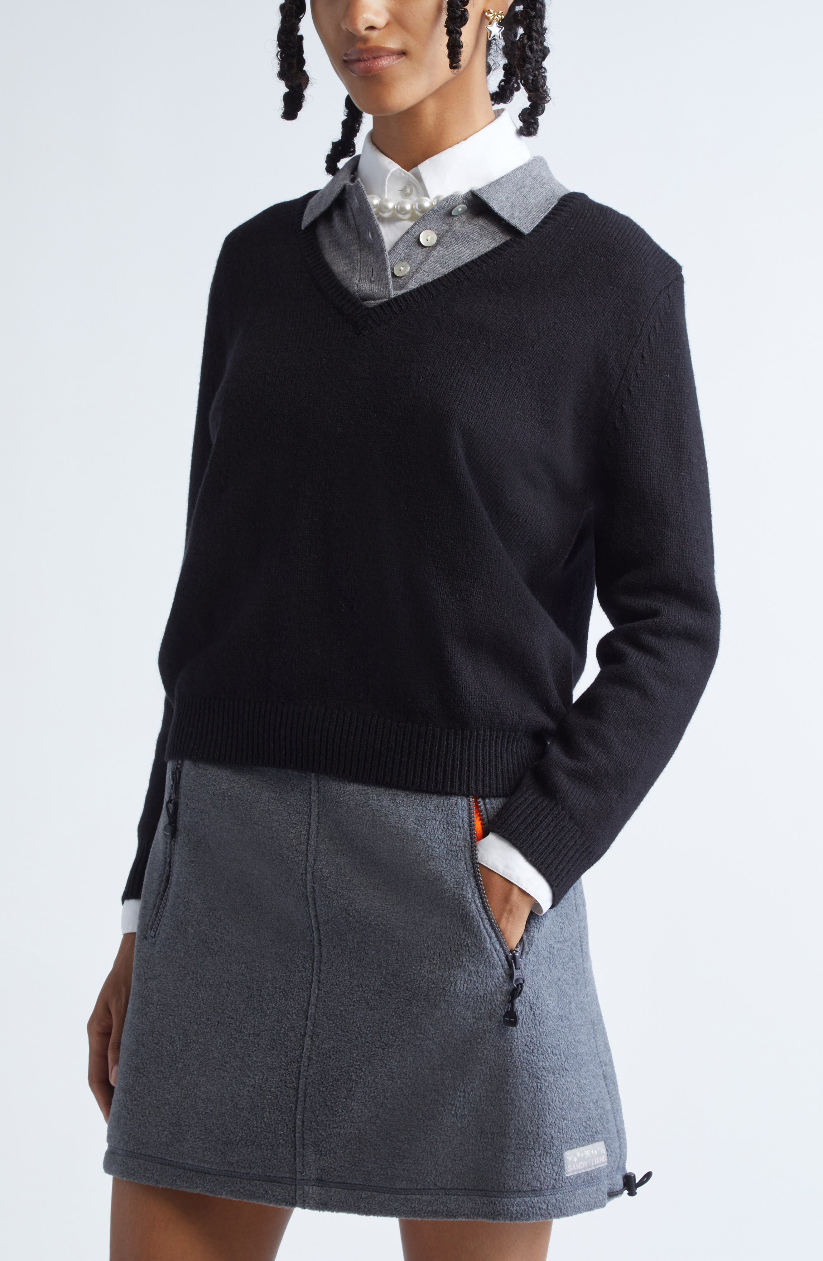 Sandy Liang Wesley Layered Effect Sweater in Black at Nordstrom - 5