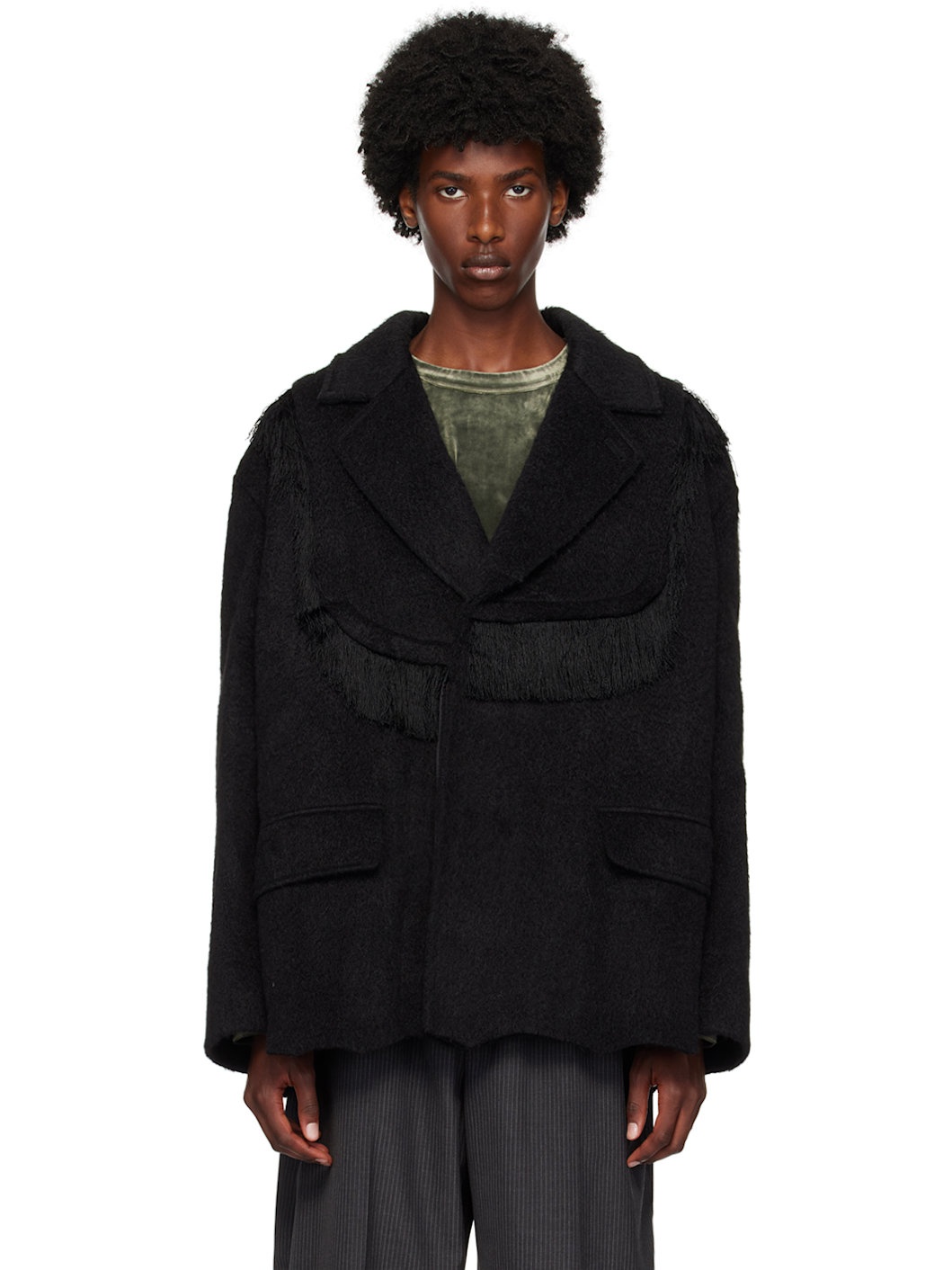 Black Zibeline Shaggy Wool Coat - 1