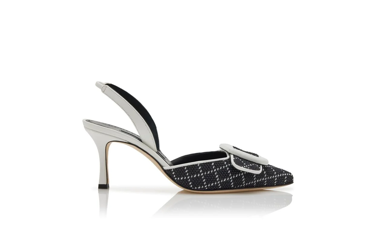 Black Raffia Buckle Detail Slingback Pumps - 1