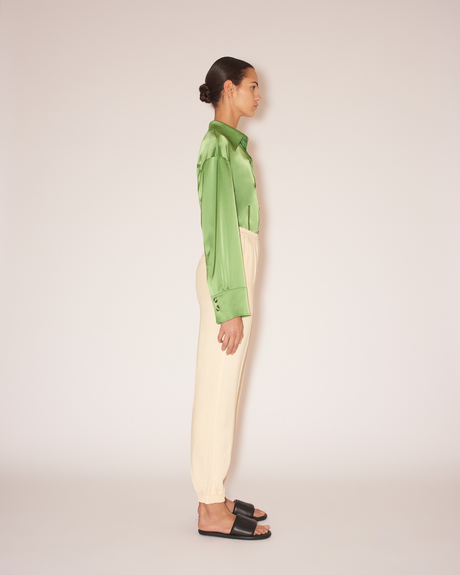 CAIO - Slip-satin ladder-stitch shirt - Green - 4