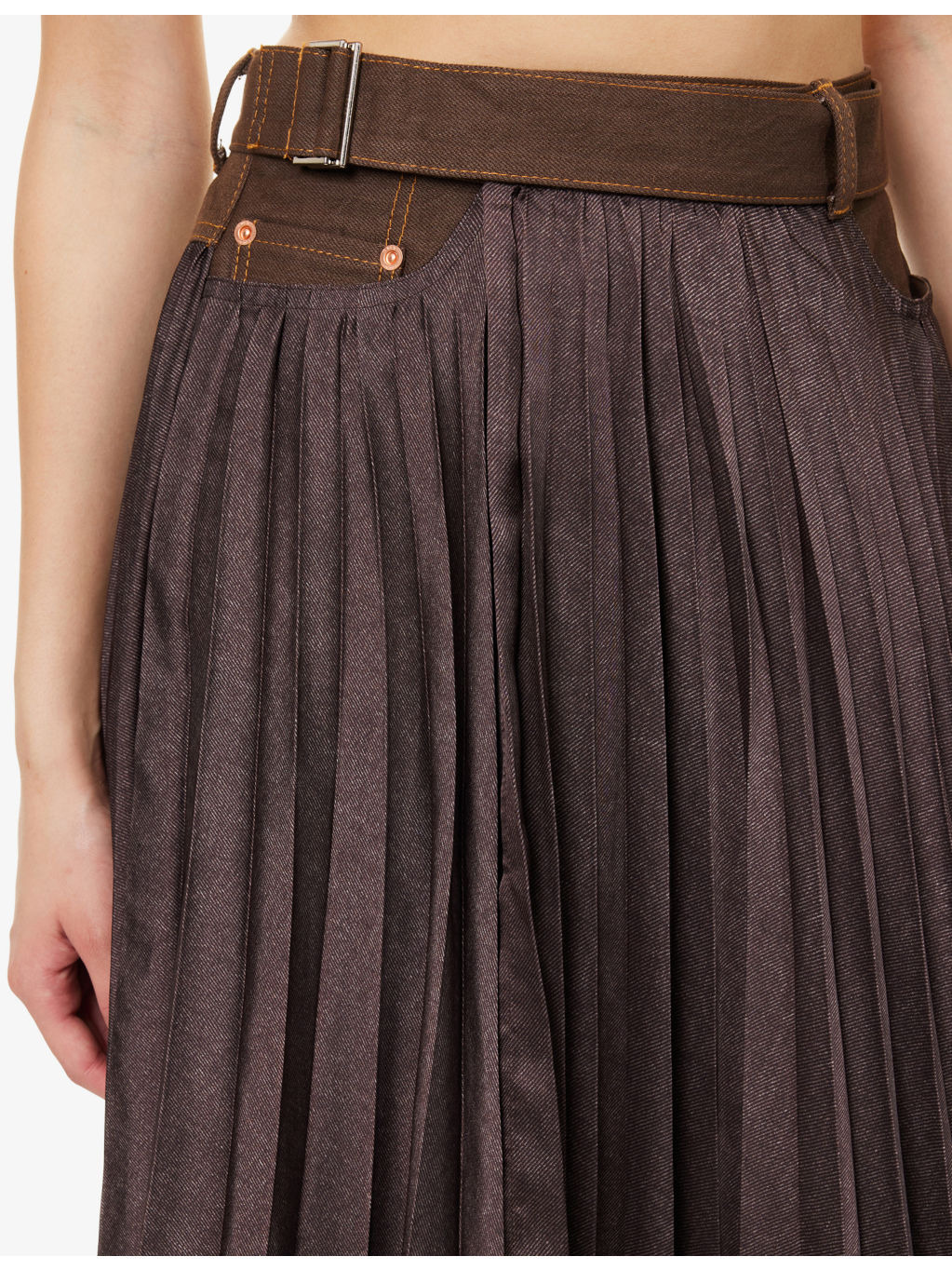 Pleated High-Waist Woven Midi Skirt - 5