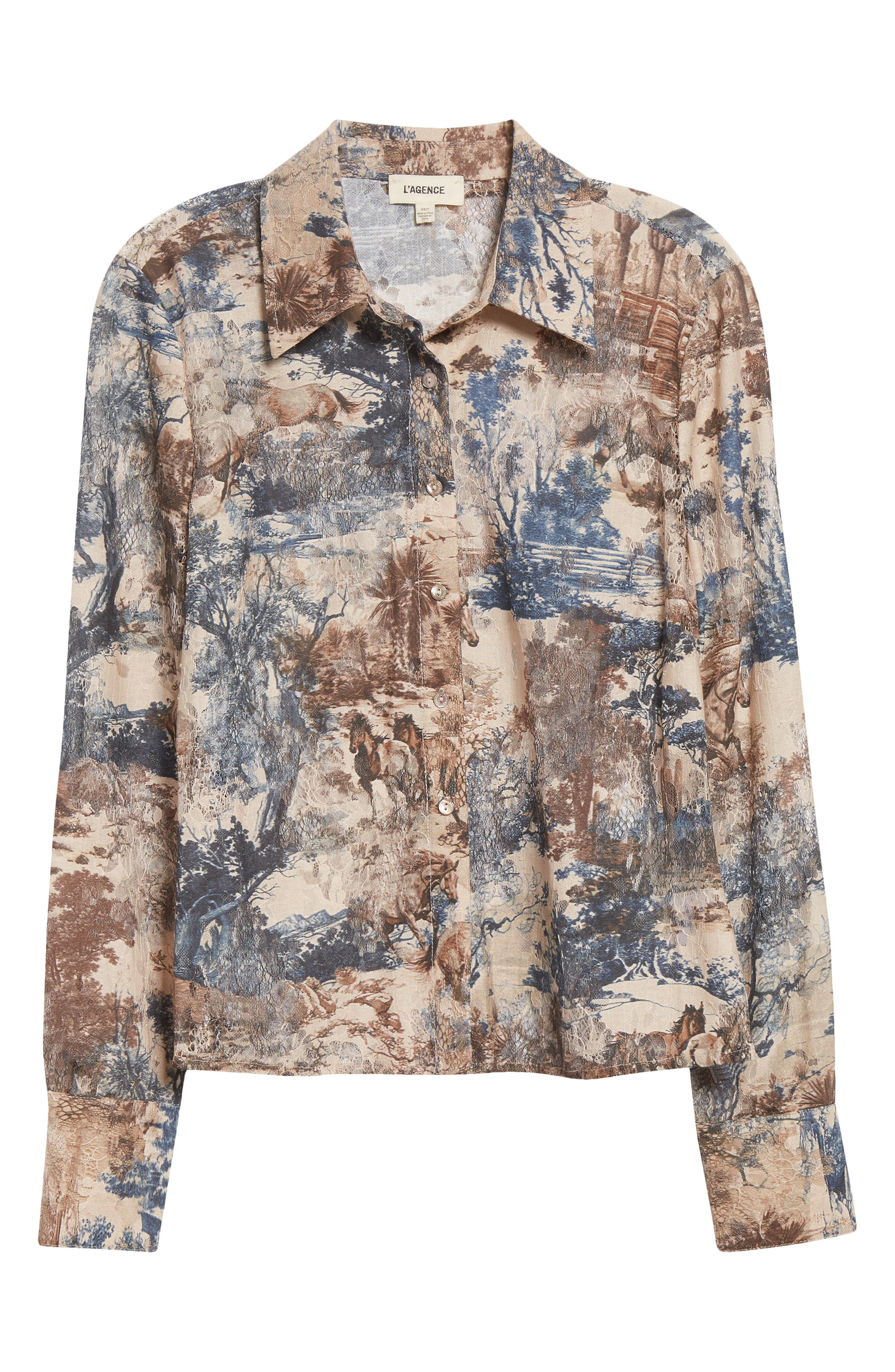 L'AGENCE Maia Printed Lace Button-Up Shirt in Tan Mountain Western Toile at Nordstrom - 5
