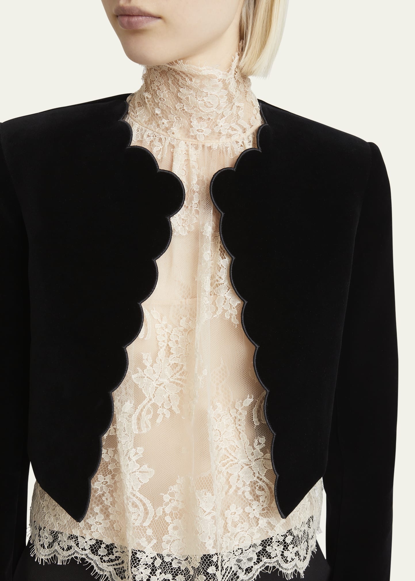 Scalloped Velvet Crop Jacket - 5