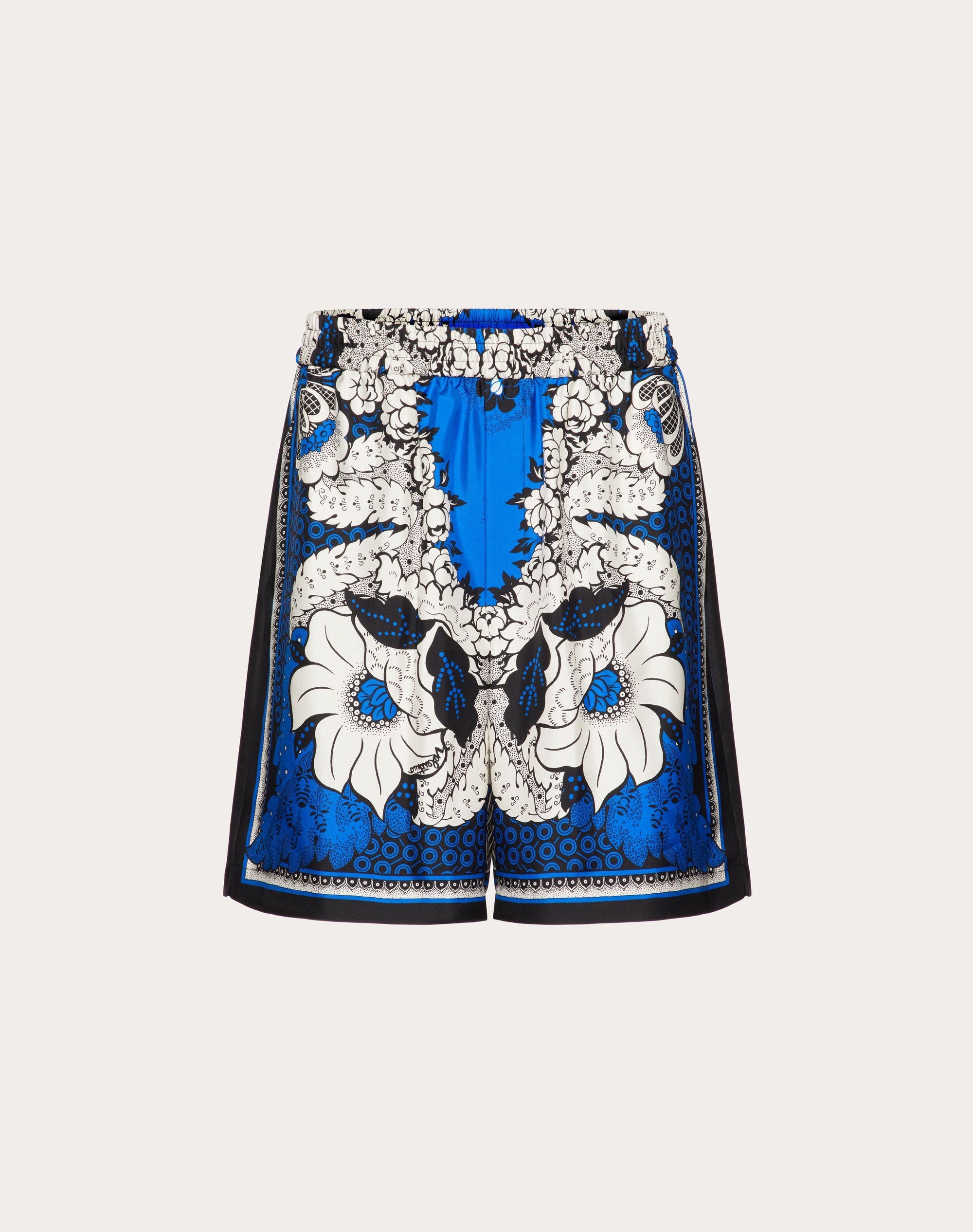 SILK TWILL BERMUDA SHORTS WITH VALENTINO BANDANA FLOWER PRINT - 1