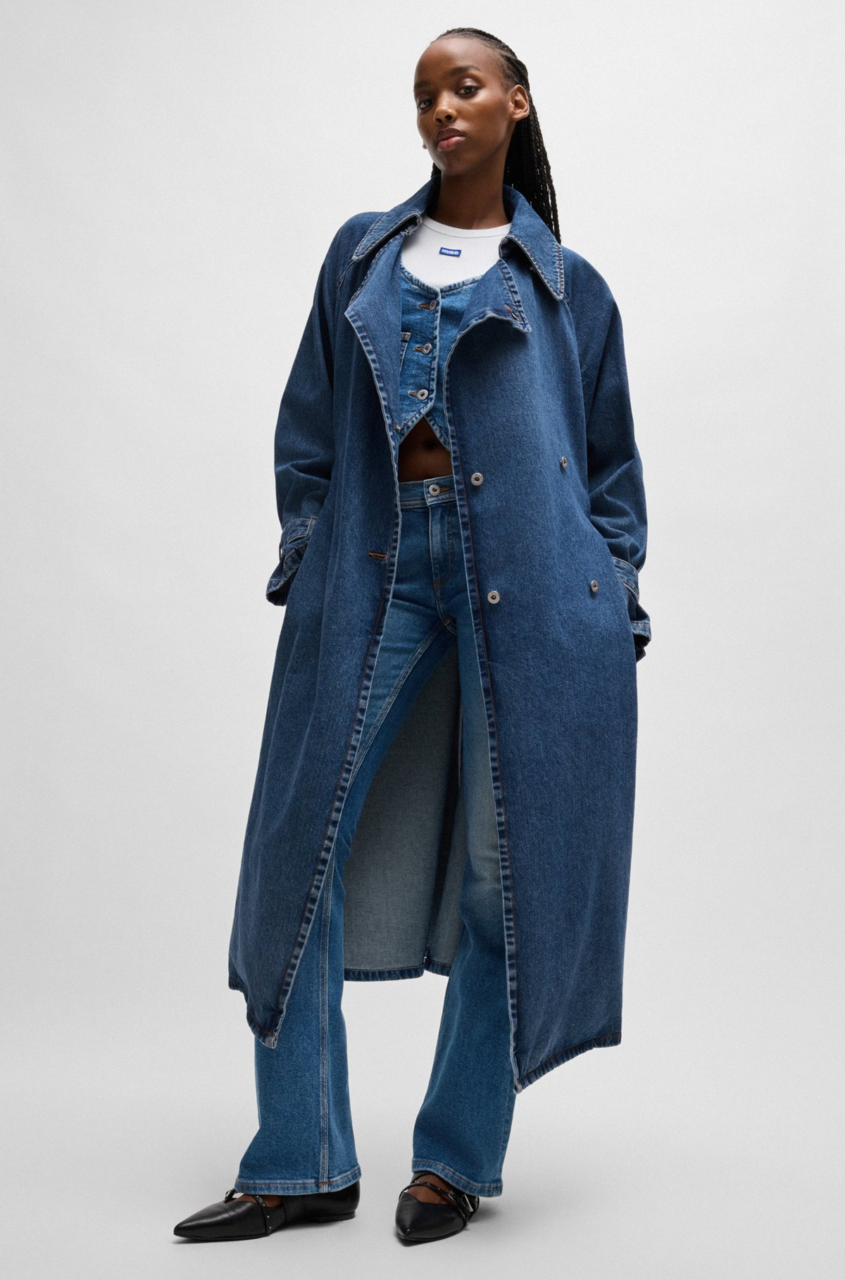 DOUBLE-BREASTED TRENCH COAT IN DARK-BLUE DENIM - 2