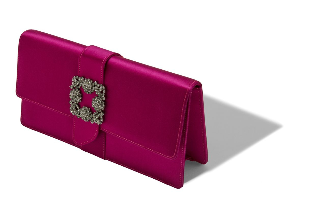 Dark Fuchsia Satin Jewel Buckle Clutch - 2