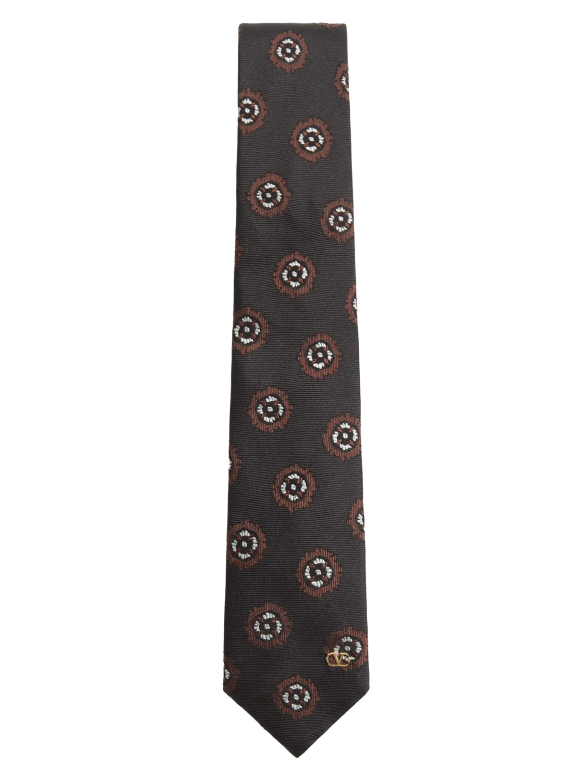 Men's Valentie Silk Jacquard Tie with Geometric Pattern - Black Multi - 1