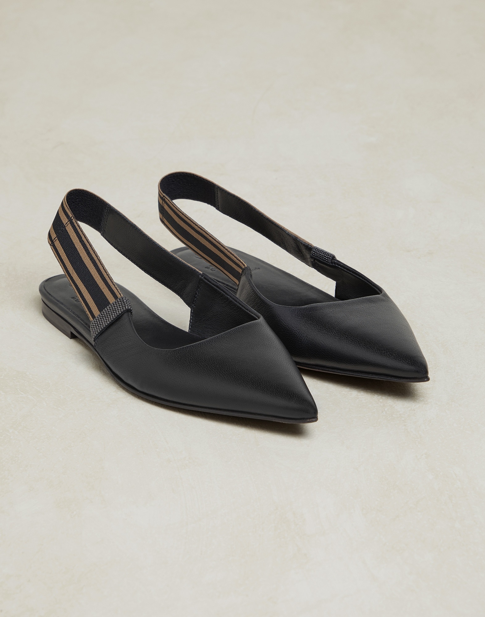 Nappa leather flats with striped strap and monili - 2