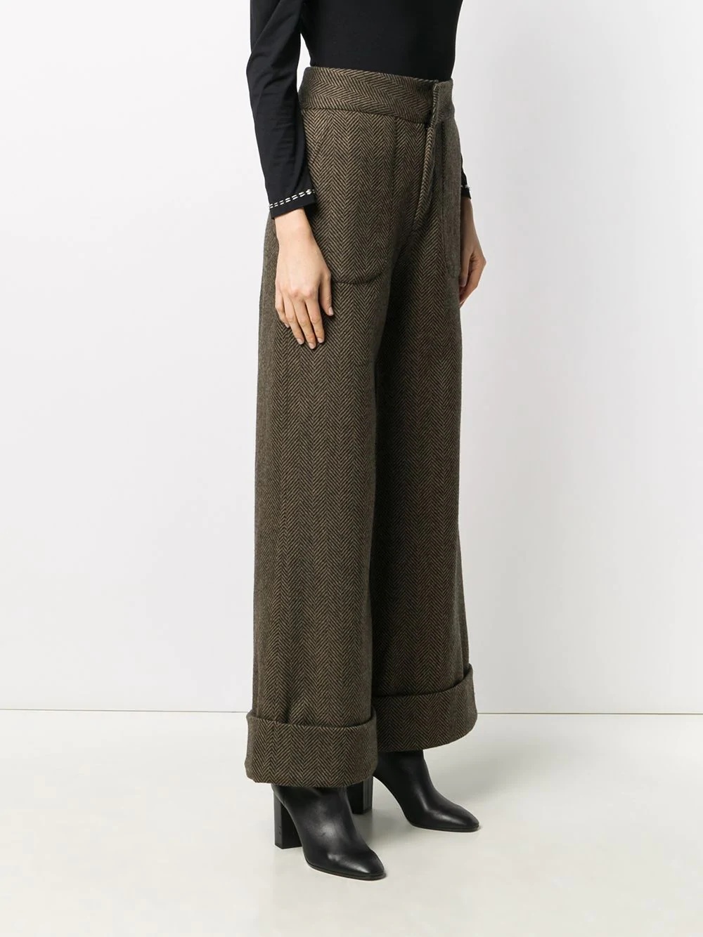 herringbone wide trousers - 3