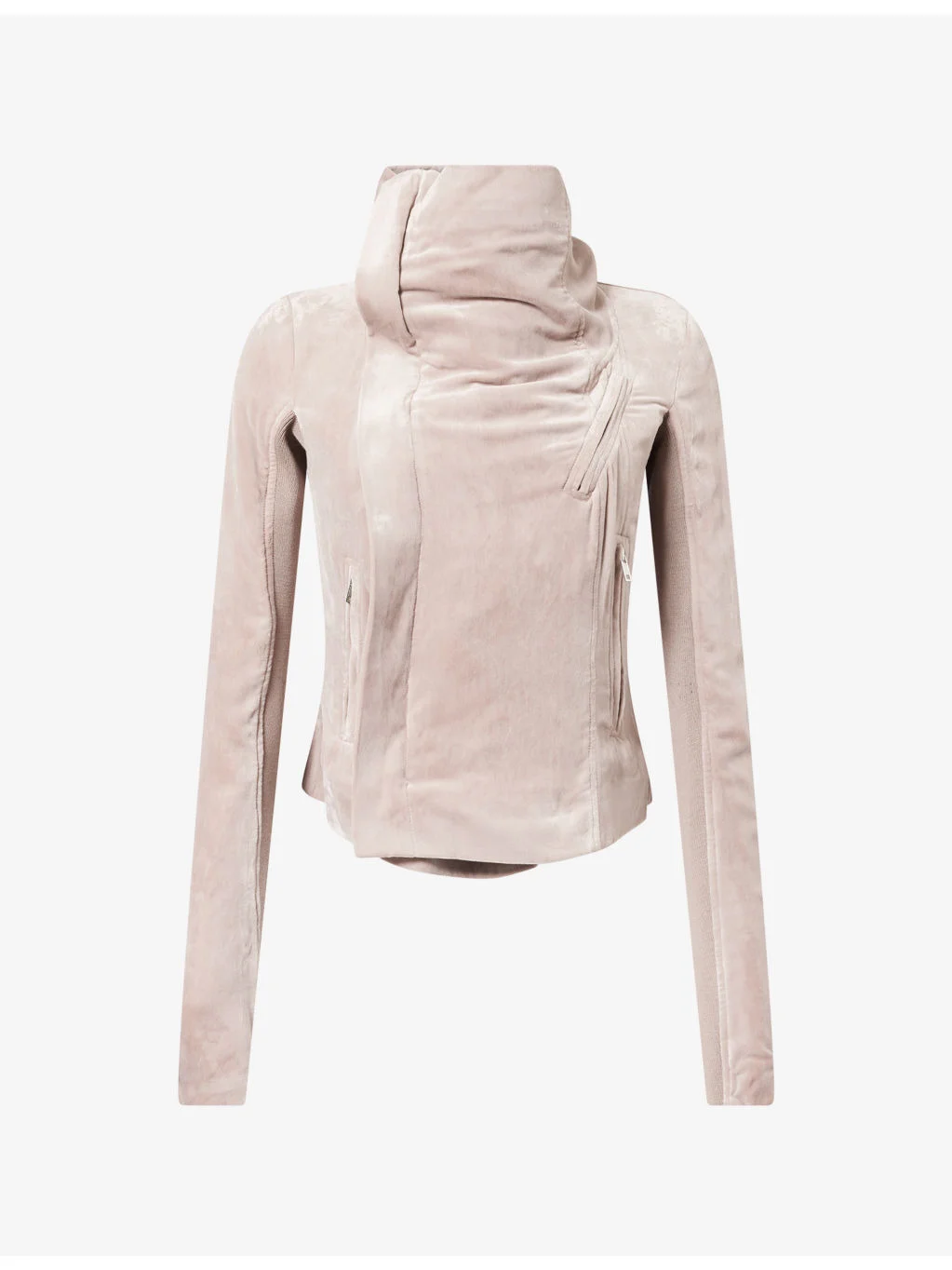 High-Neck Velvet Biker Jacket - 1