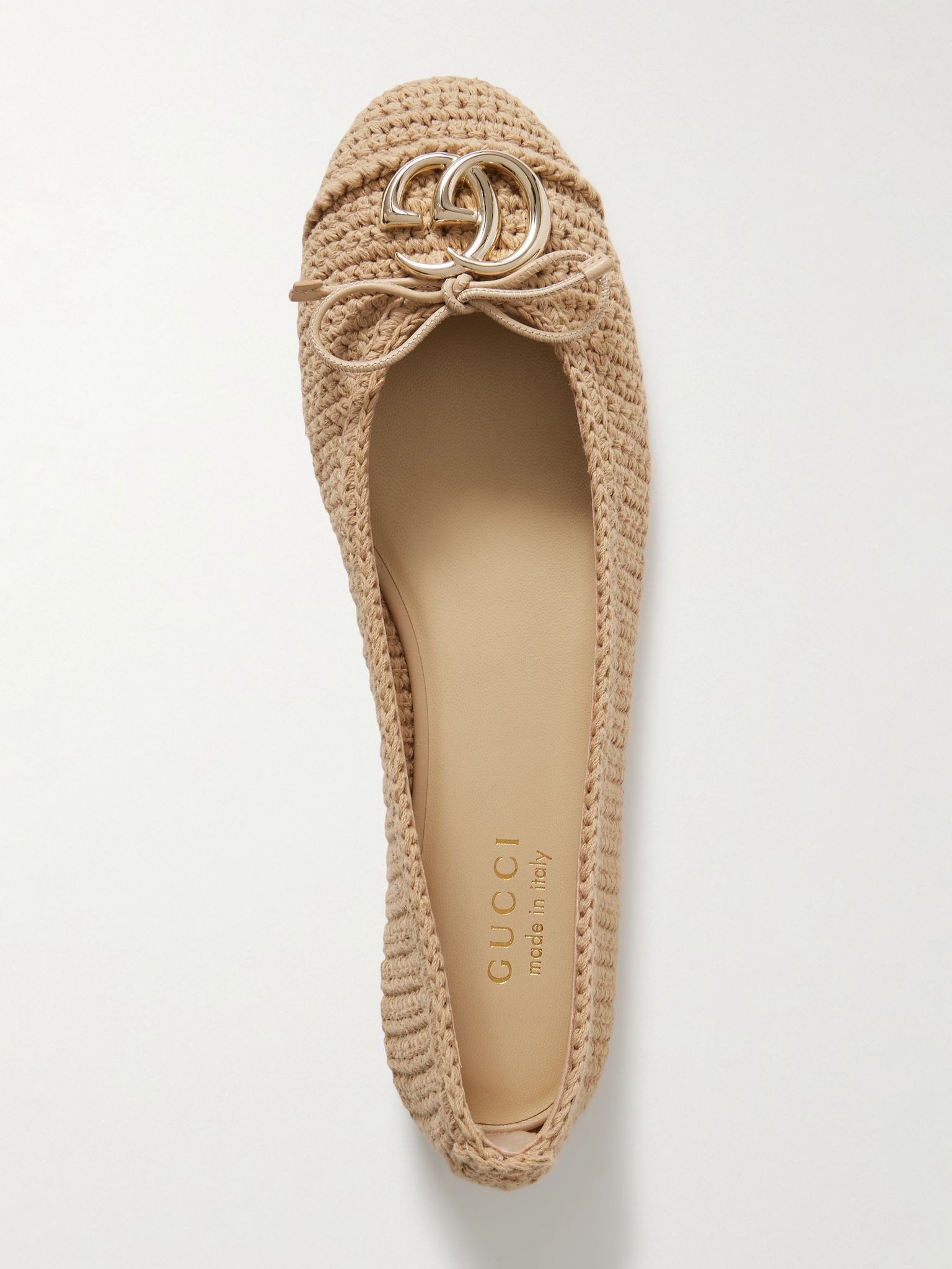 Logo-embellished crocheted cotton ballet flats Neutral - 5