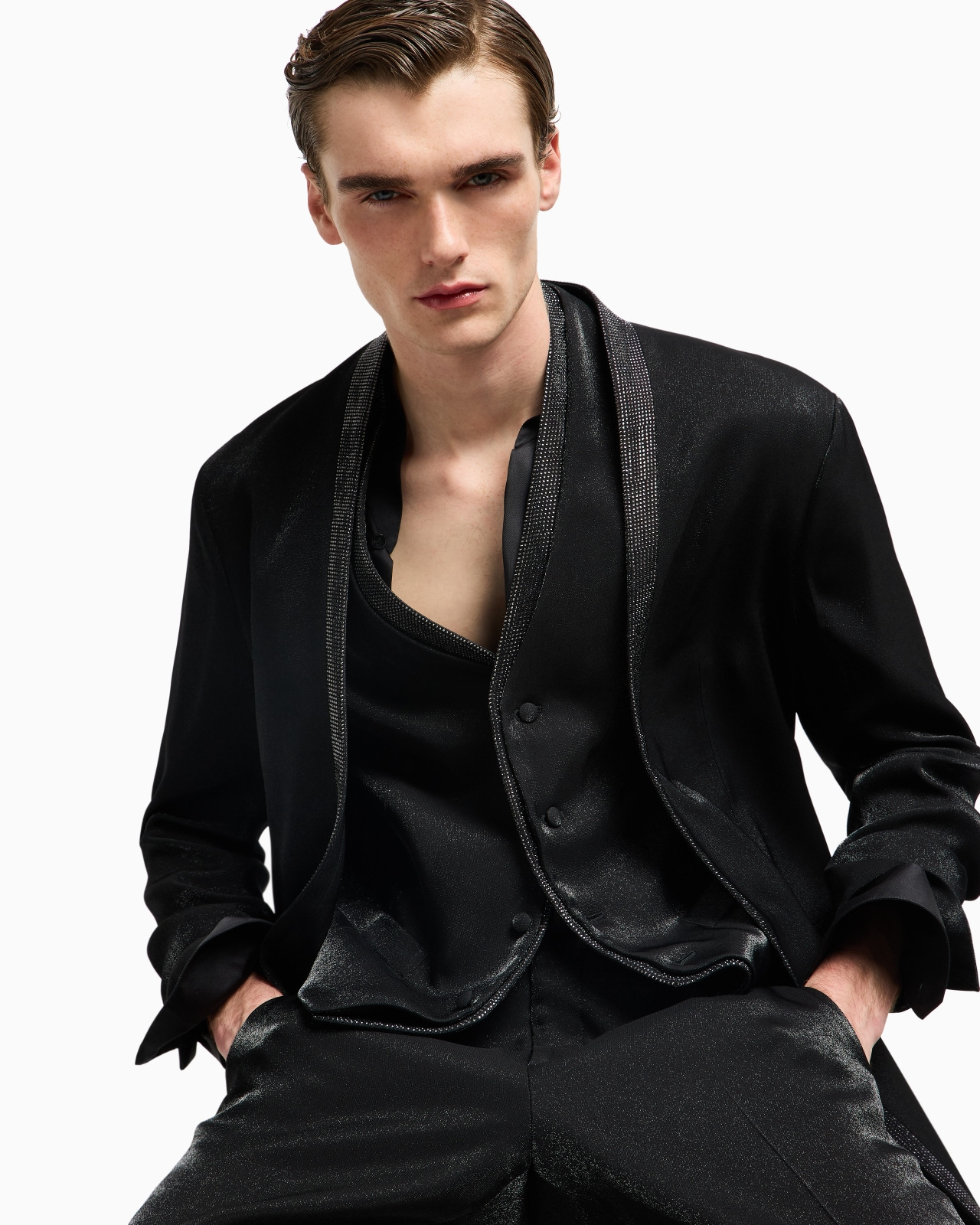 UPTON LINE TUXEDO JACKET IN A VISCOSE BLEND WITH RHINESTONES - 6