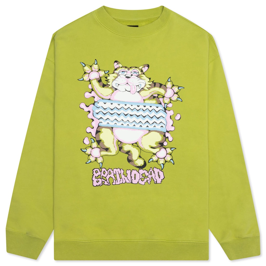 BRAIN DEAD RELAXED CAT CREWNECK - OLIVE - 1