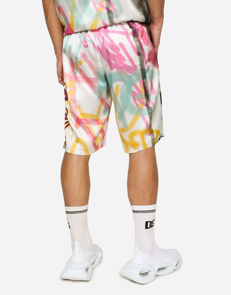 Silk jogging shorts with spray-paint graffiti print - 4